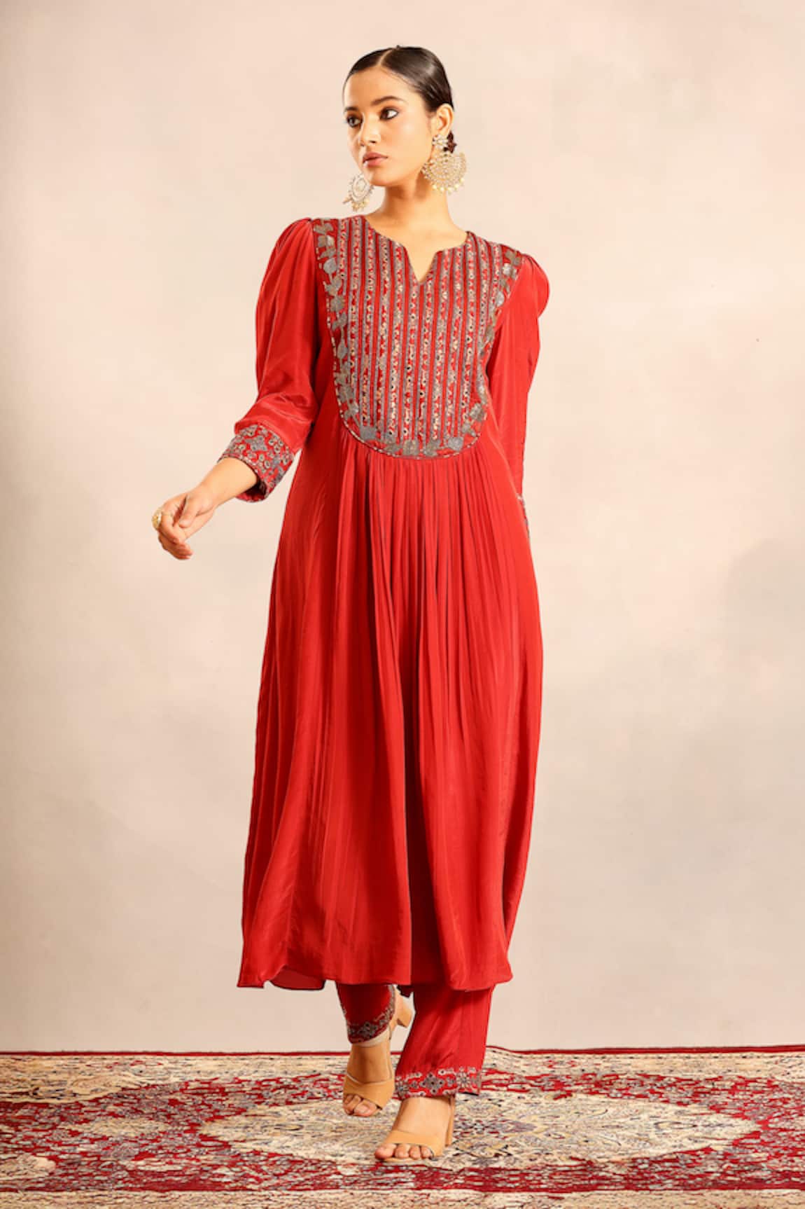 Sejal Kamdar Ajrakh Embroidered Gathered Kurti & Pants 