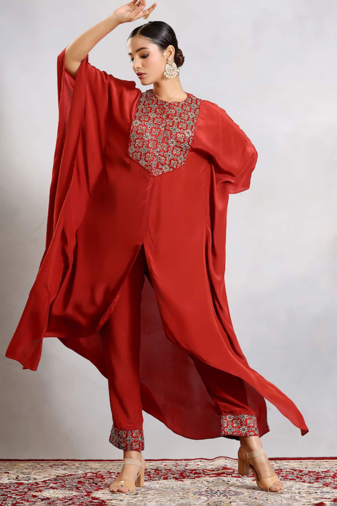 Sejal Kamdar Ajrakh Embroidered Yoke Kaftan & Pants 
