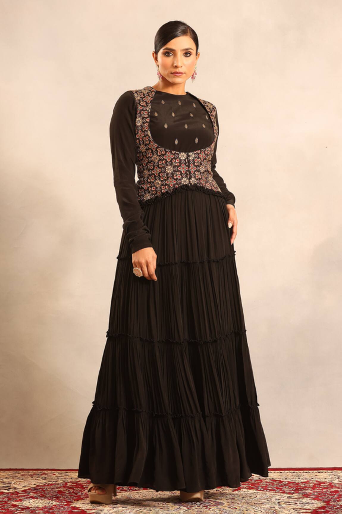 Sejal Kamdar Ajrakh Embroidered Gathered Dress 