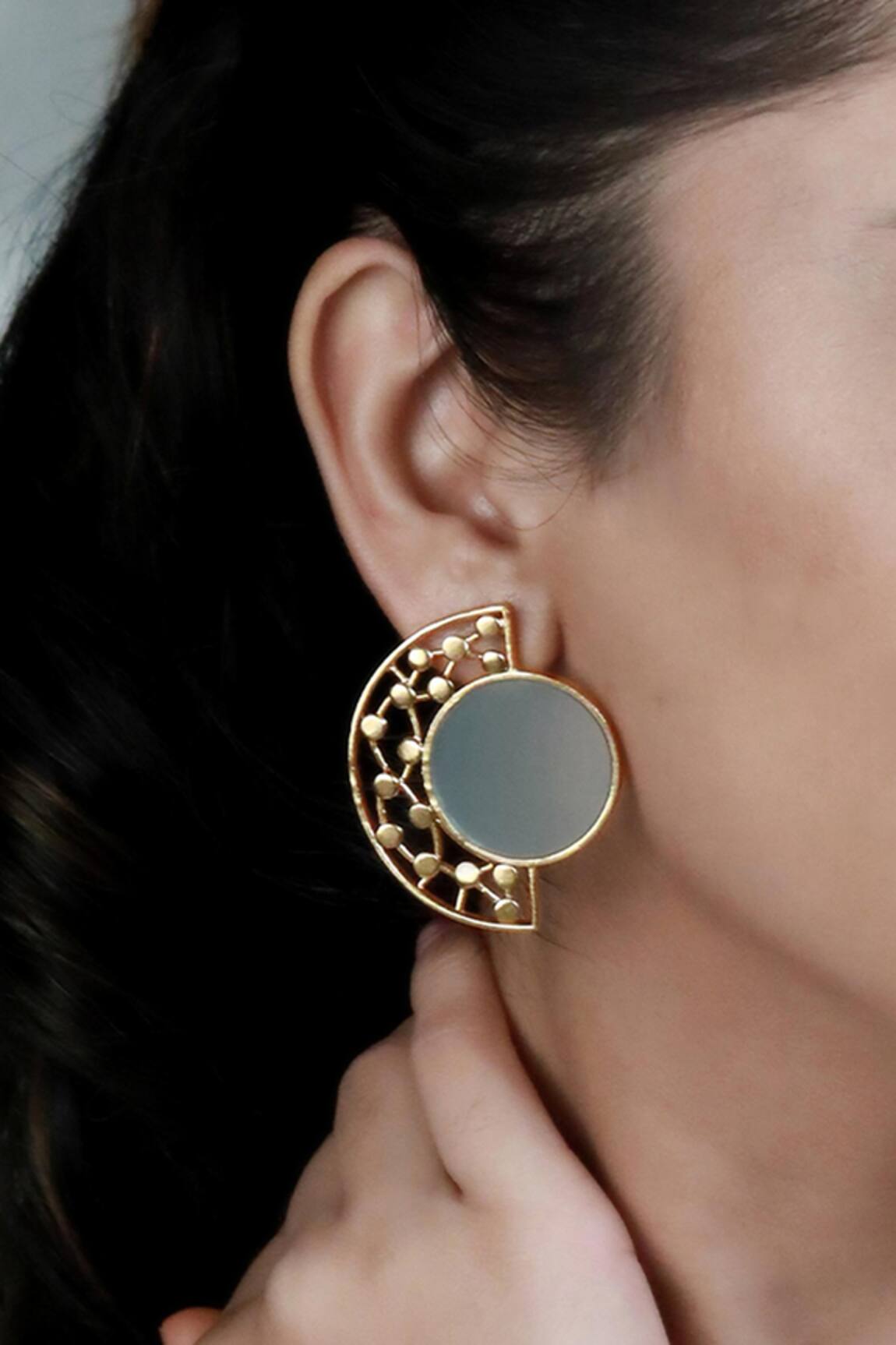 Suhani Pittie Circular Acrylic & Dotted Arc Stud Earrings 
