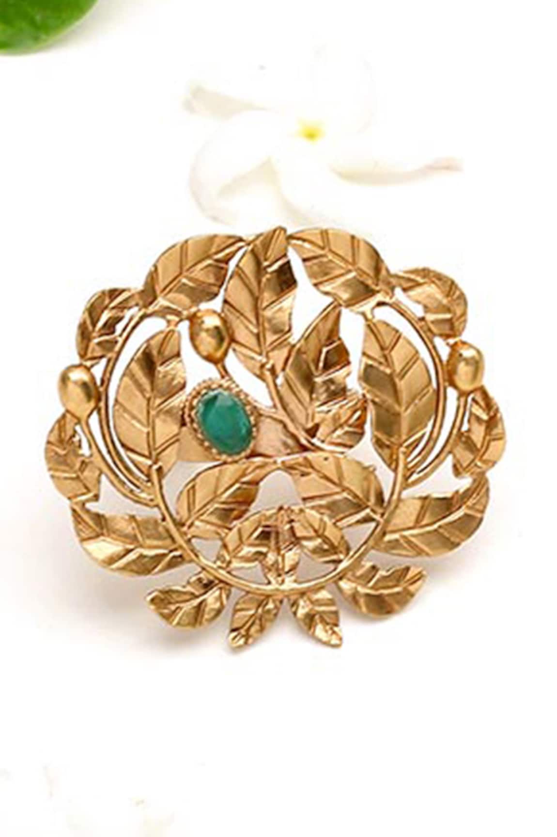 Suhani Pittie Green Crystal Rose Vine Ring 
