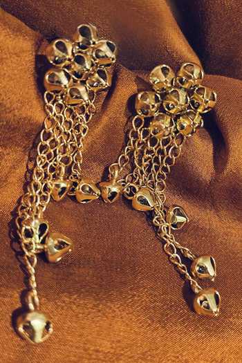 Suhani Pittie Gold Plated Chain Hanging Ghungroo Flower Earrings 