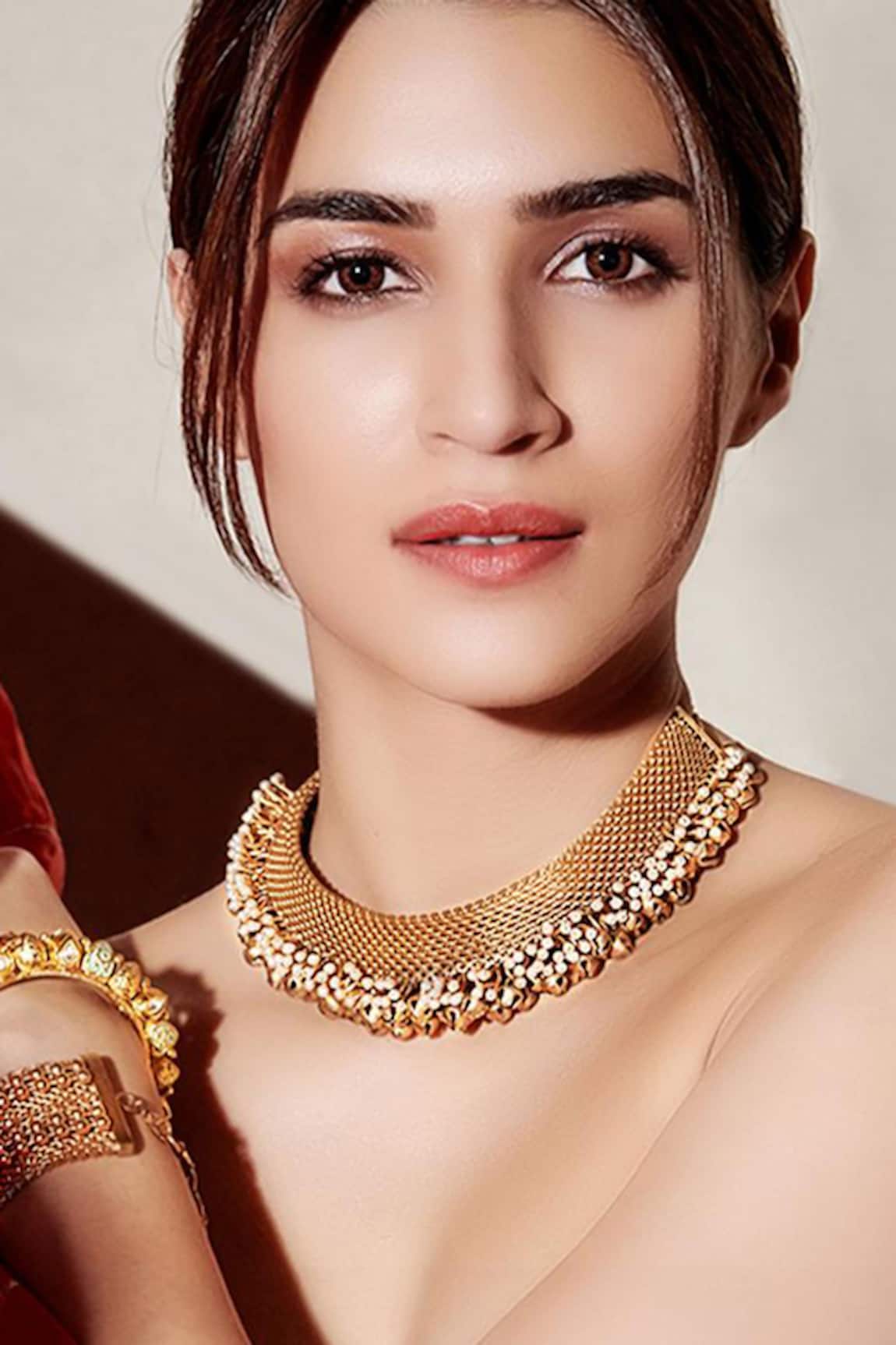 Suhani Pittie Pearl & Ghungroo Gold Toned Mesh Necklace