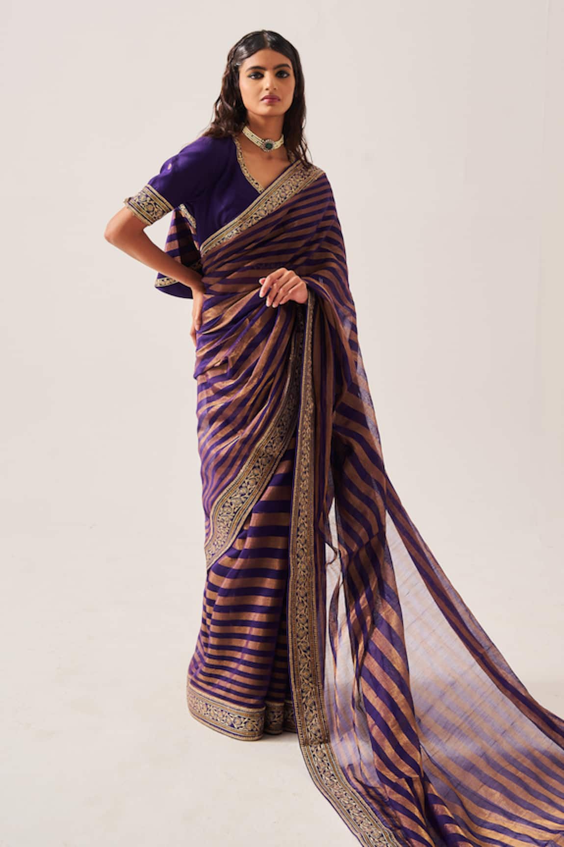 Wabi Sabi By Anshum-Ritesh Stripes Saree Chanderi Striped Saree With Peplum Blouse 