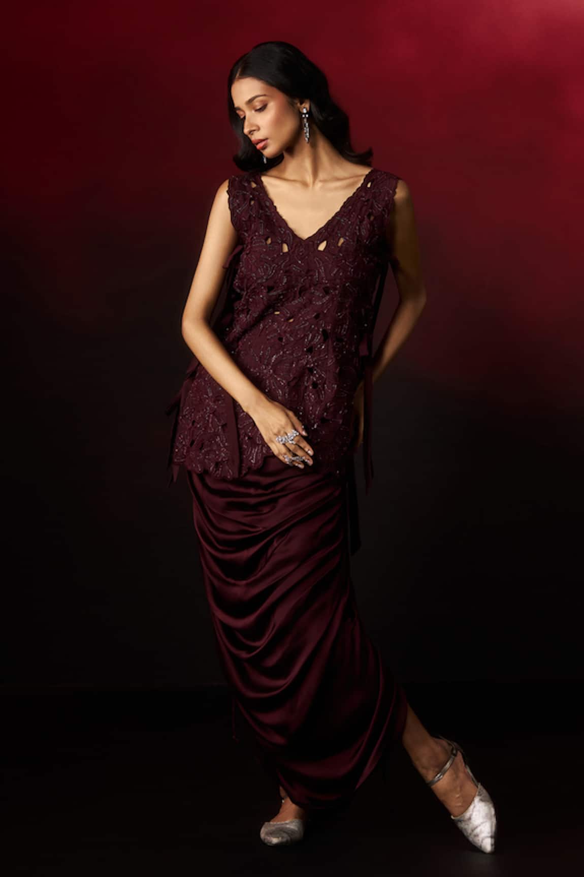 Aanchal Vijaywargi Velvet Embroidered Top Skirt Set