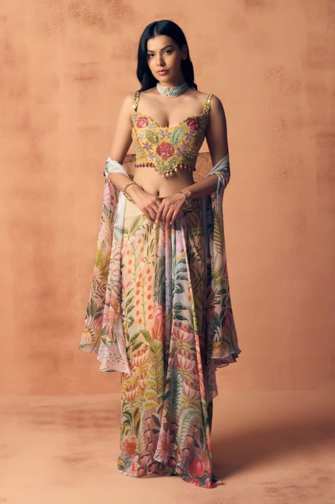 Label Moni K Potpourri Almoha Printed Cape Skirt Set