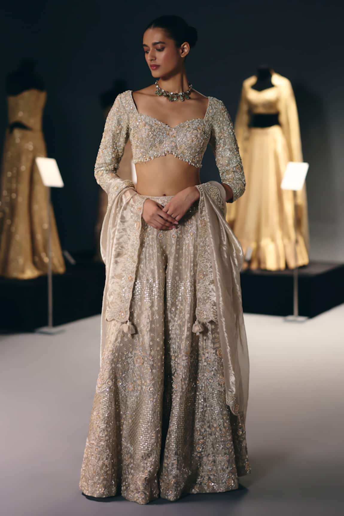 Sana Barreja The Marble Bloom Embroidered Blouse Sharara Set