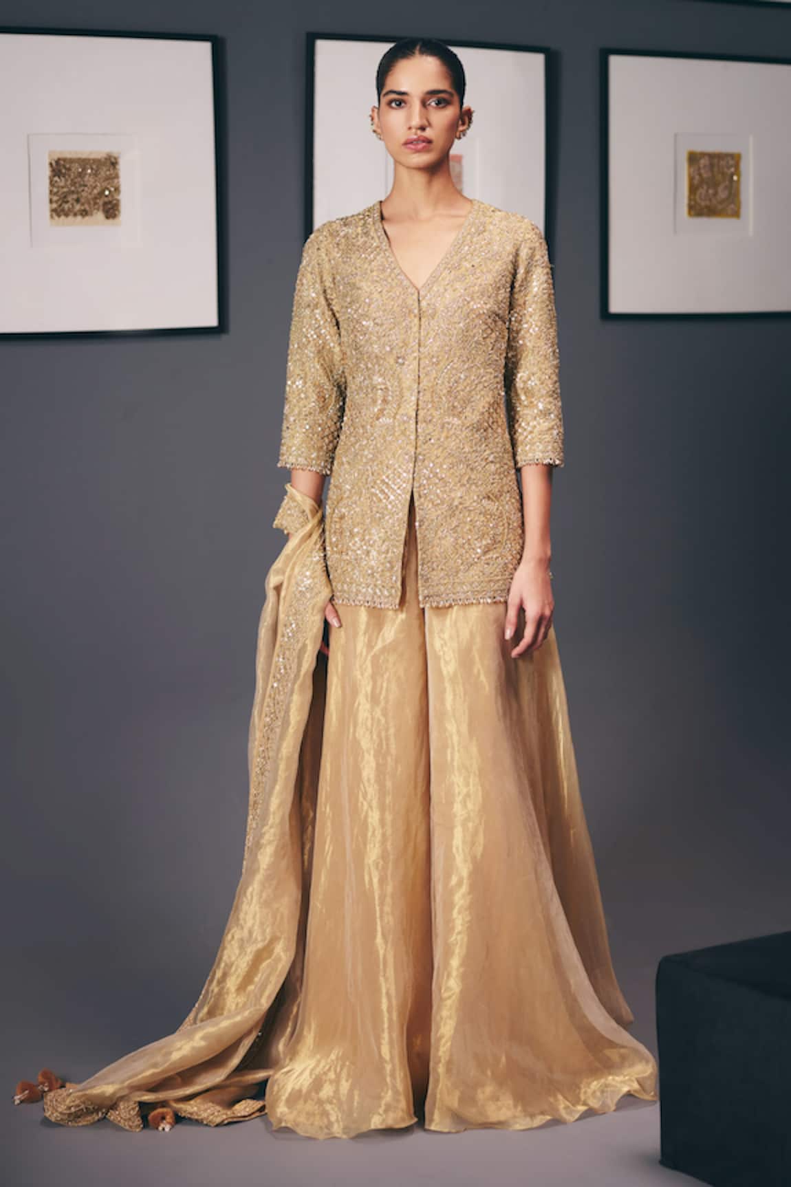Sana Barreja Ornament Of Light Embroidered Jacket Sharara Set