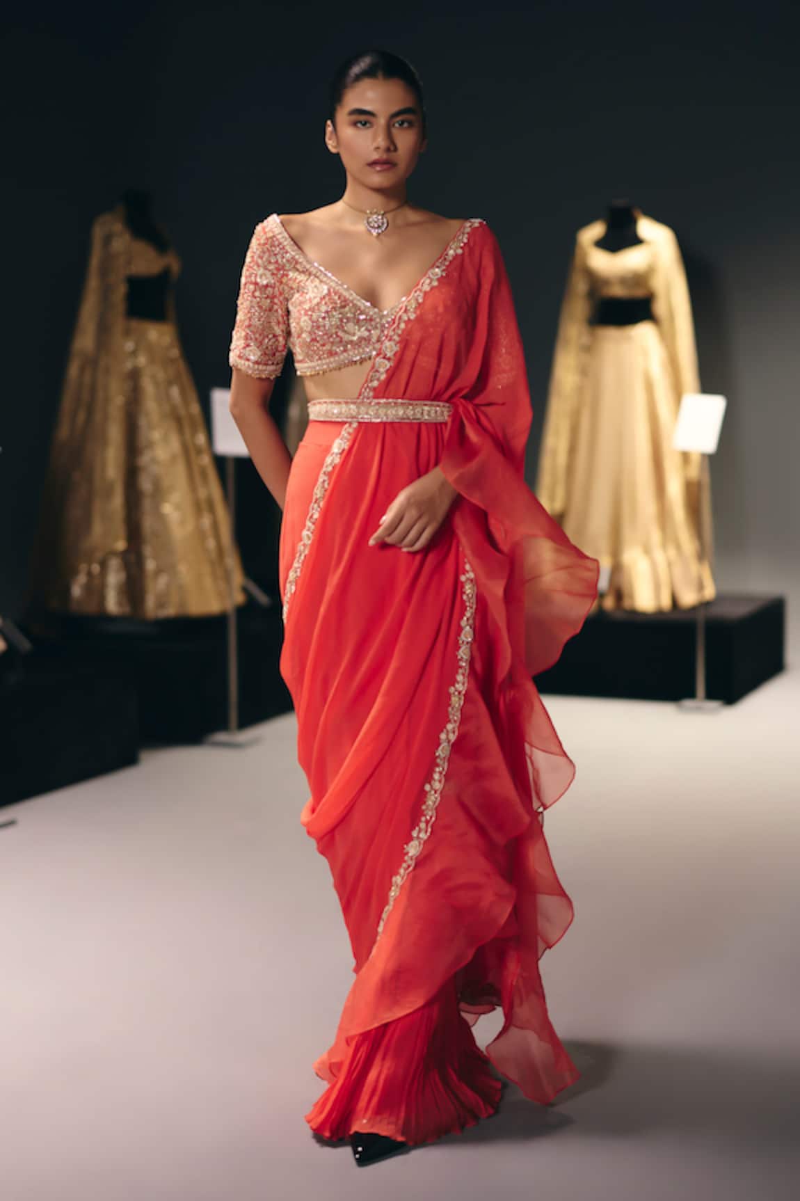 Sana Barreja The Living Fresco Embroidered Pre-Draped Saree With Blouse