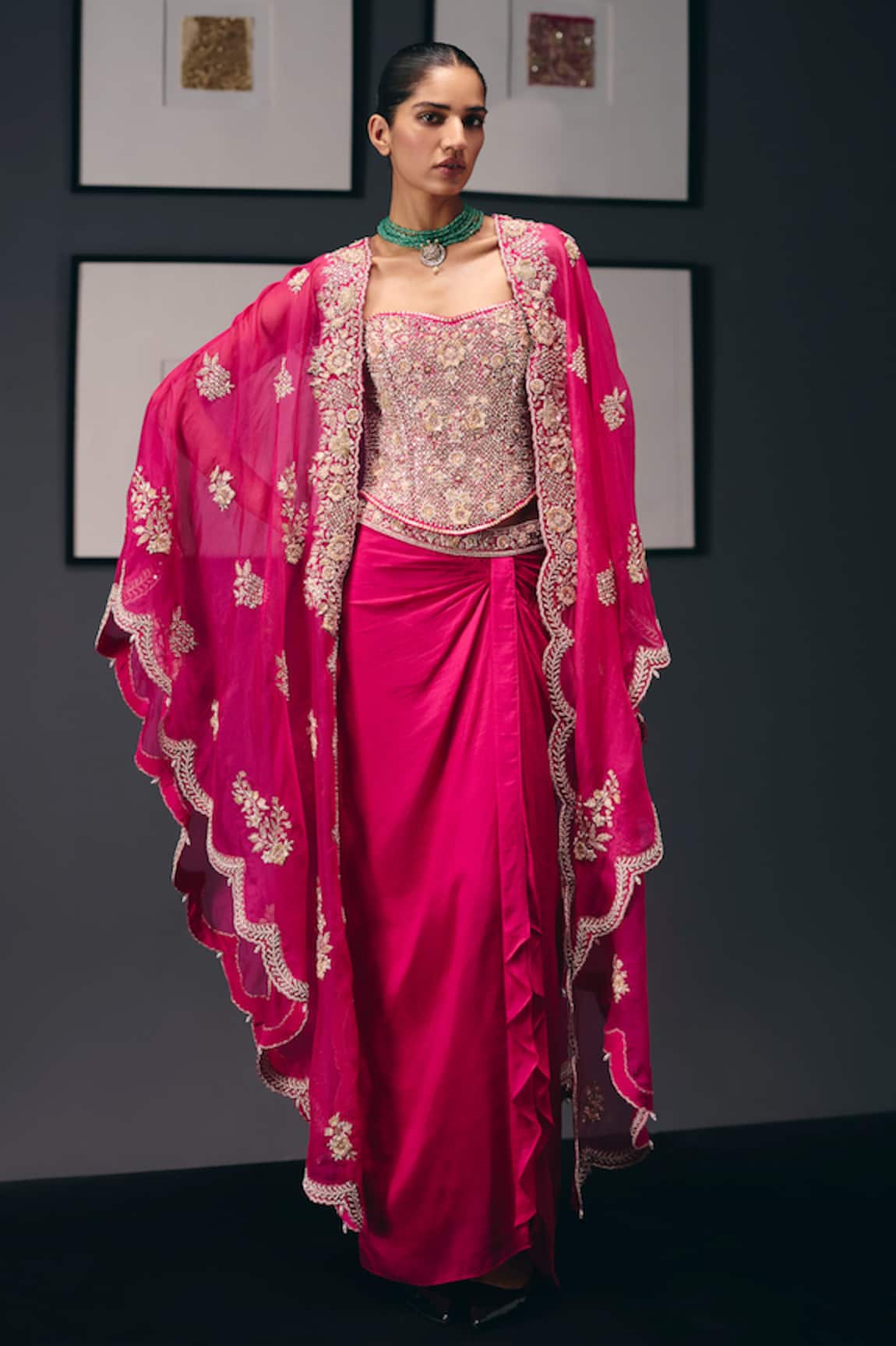 Sana Barreja The Swing Hand Embroidered Cape Skirt Set