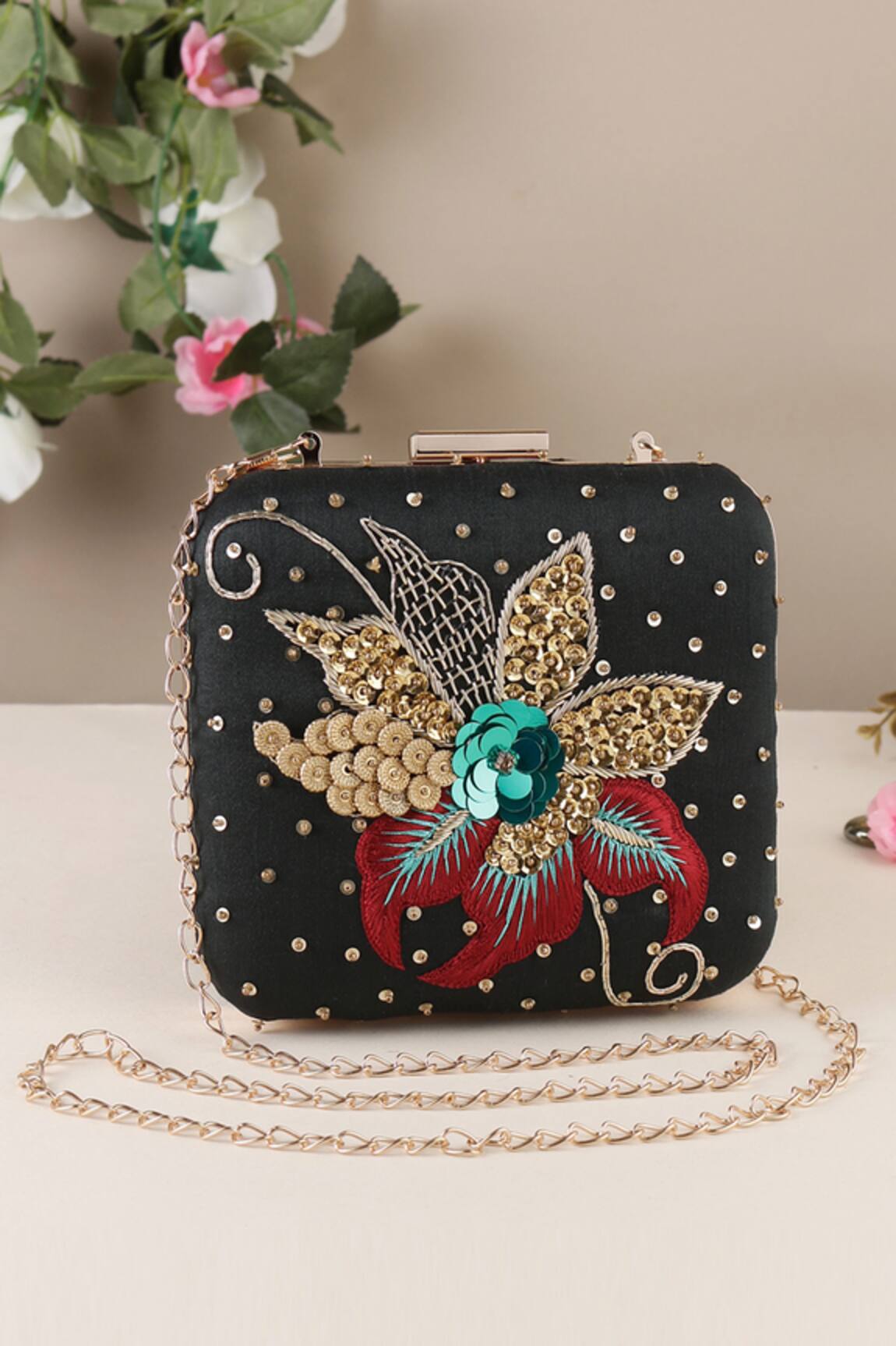 Nazaakat By Samara Singh Embroidered Floral Motif Clutch 