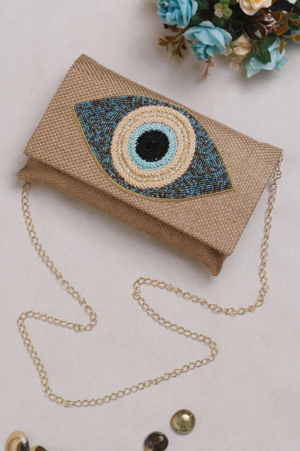 Nazaakat By Samara Singh Evil Eye Beaded Flap Bag