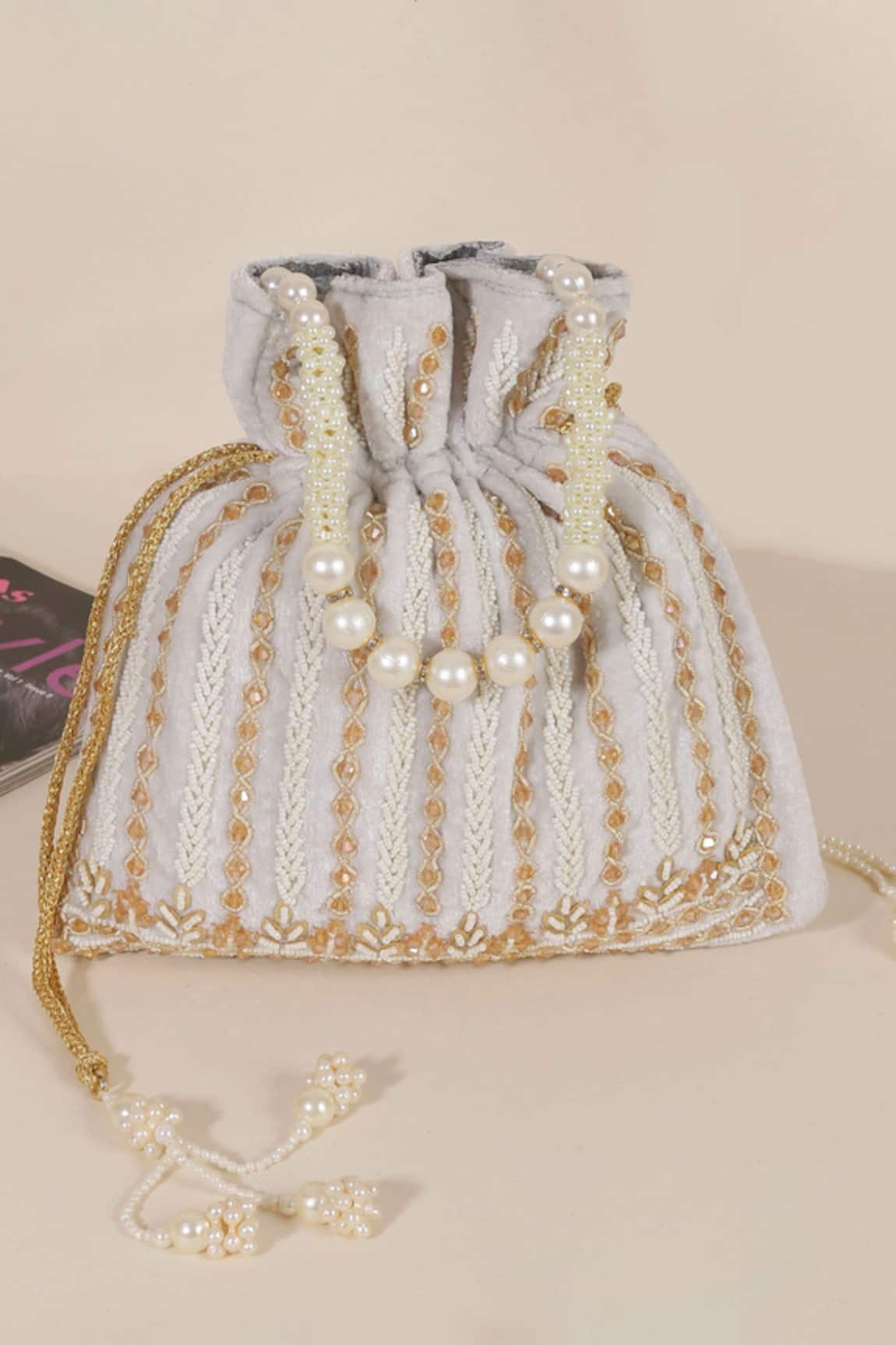 Nazaakat By Samara Singh Embroidered Potli Bag with Pearl Handle 