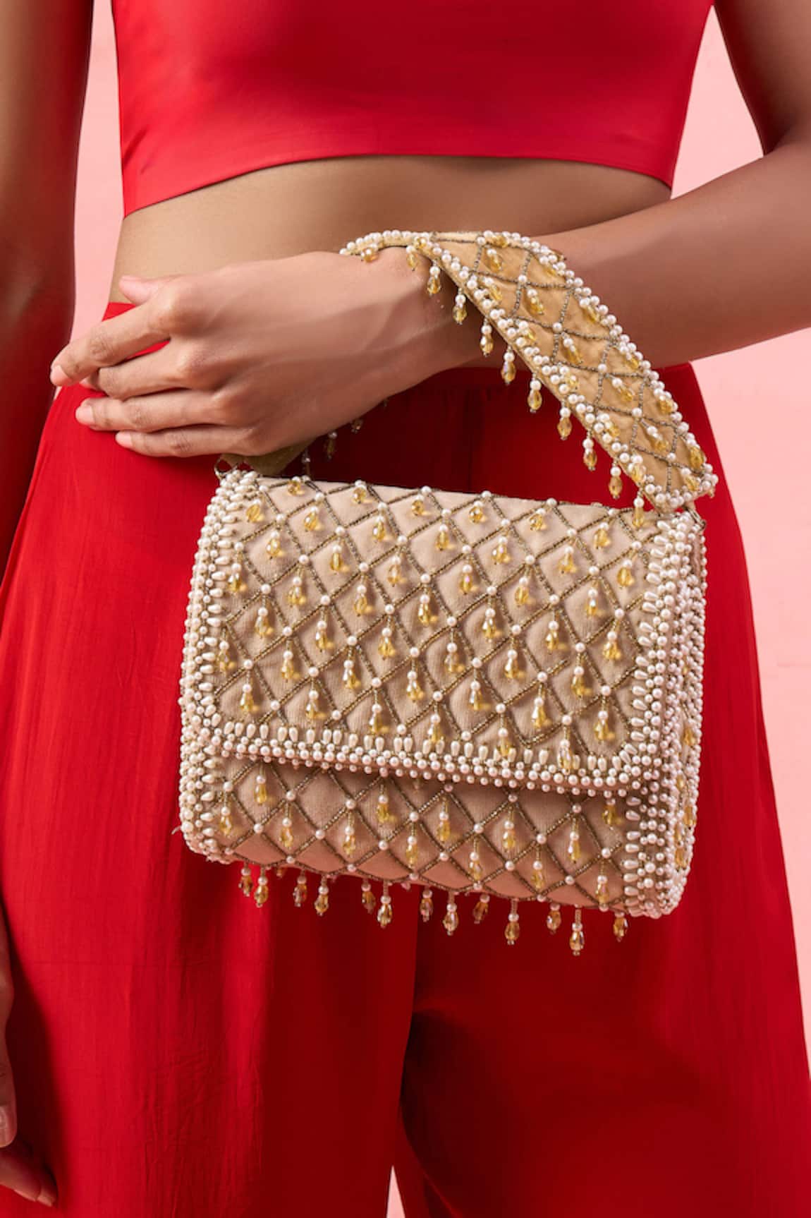 The Purple Sack Beaded Lattice Pattern Clutch  