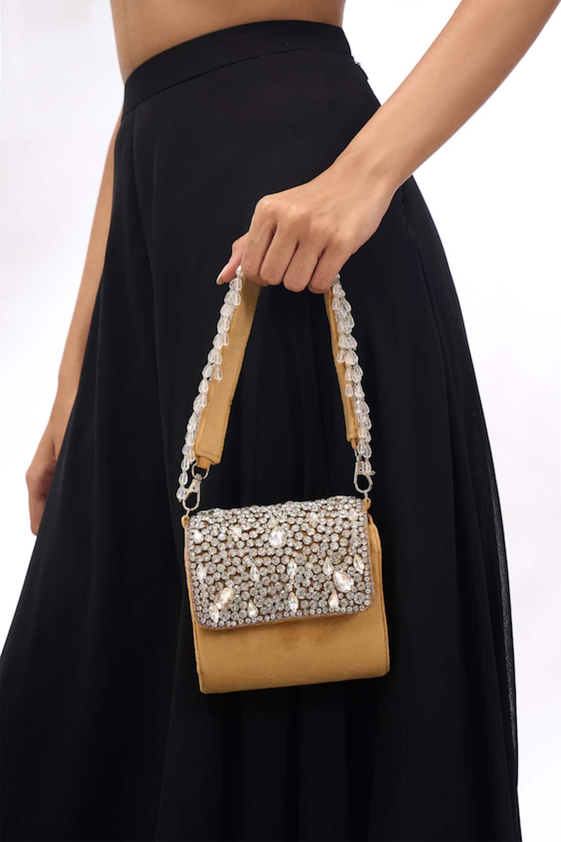 The Purple Sack Crystal & Bead Embellished Raw Silk Bag 