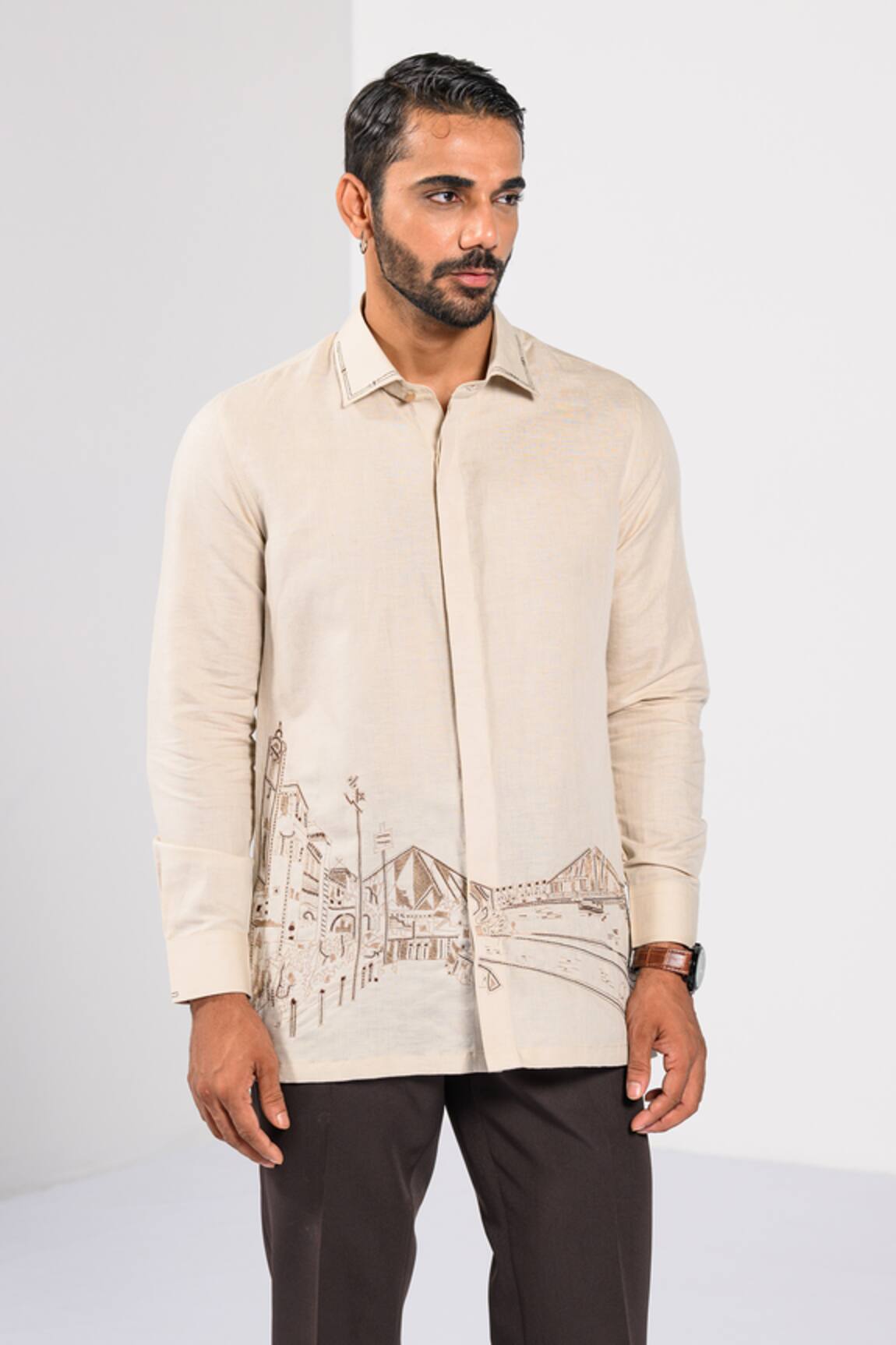Kalpana Naik Kolkata City Scape Hand Embroidered Shirt