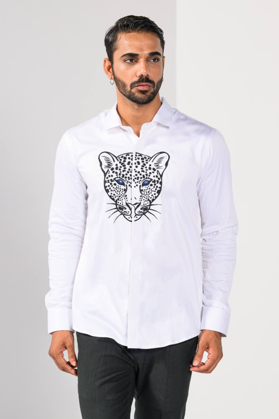 Kalpana Naik Blue Eyed Jaguar Motif Hand Embroidered Shirt