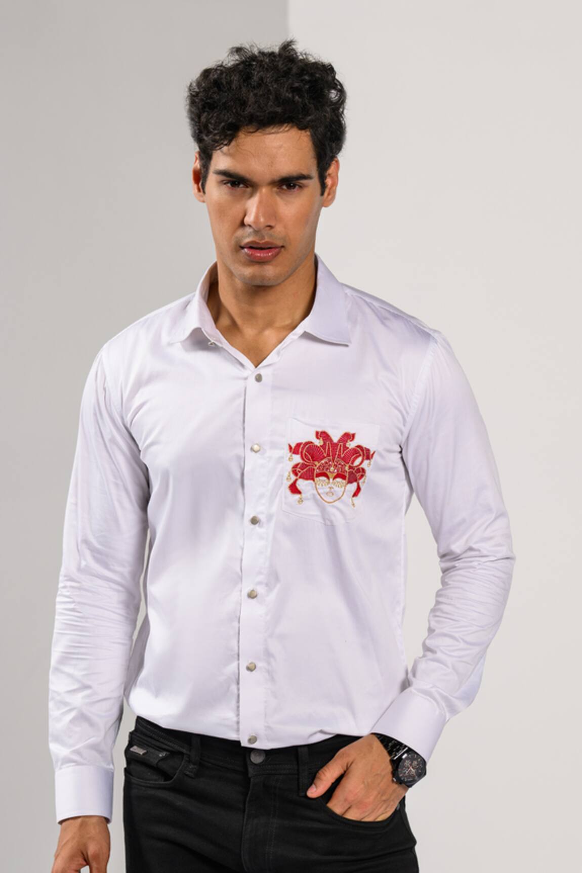 Kalpana Naik Carnival Magic Embroidered Mask Motif Shirt