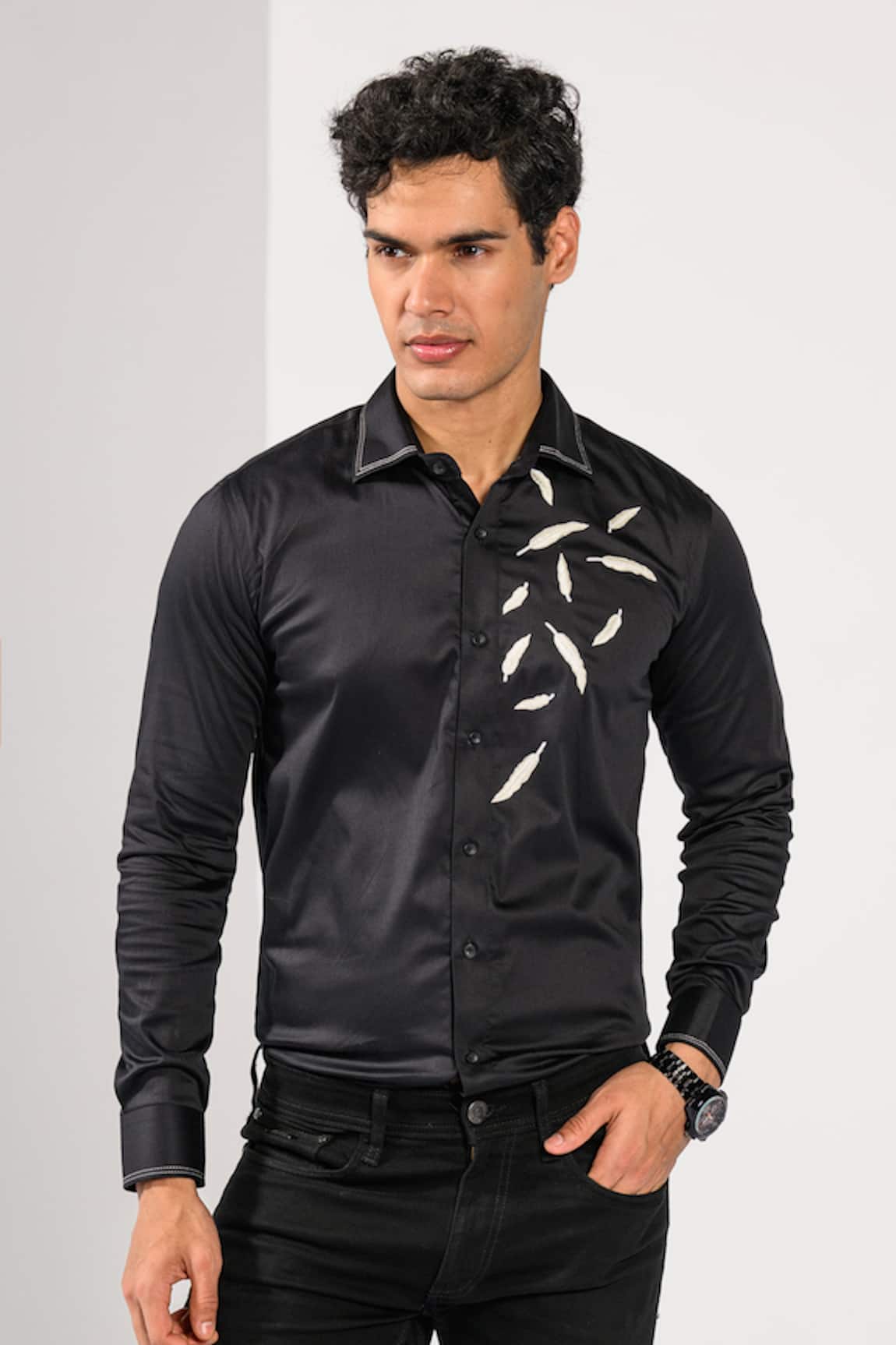 Kalpana Naik Feather Fall Elegance Embroidered Shirt