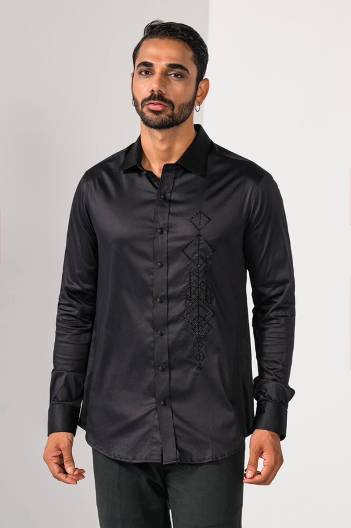 Kalpana Naik Geometric Panel Thread & Cutdana Embroidered Shirt