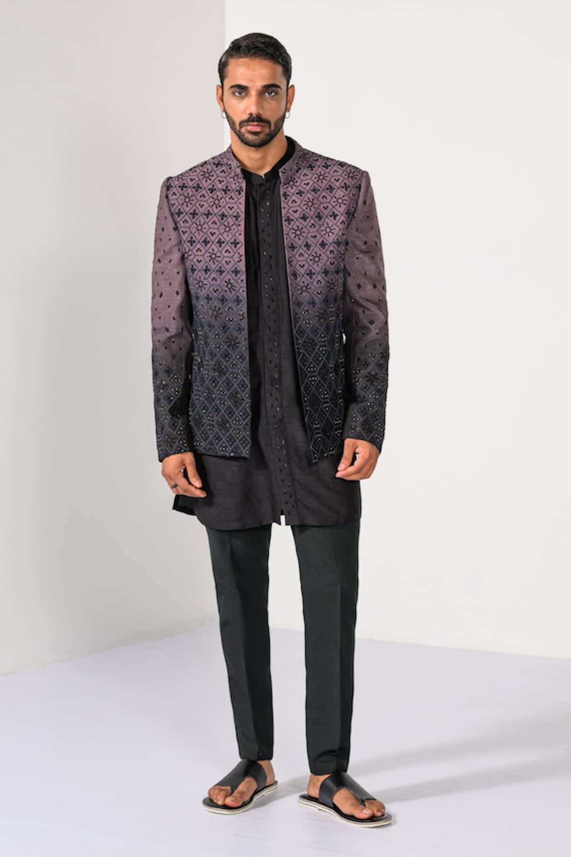 Kalpana Naik Midnight Mauve Ombre Embroidered Bandhgala Set