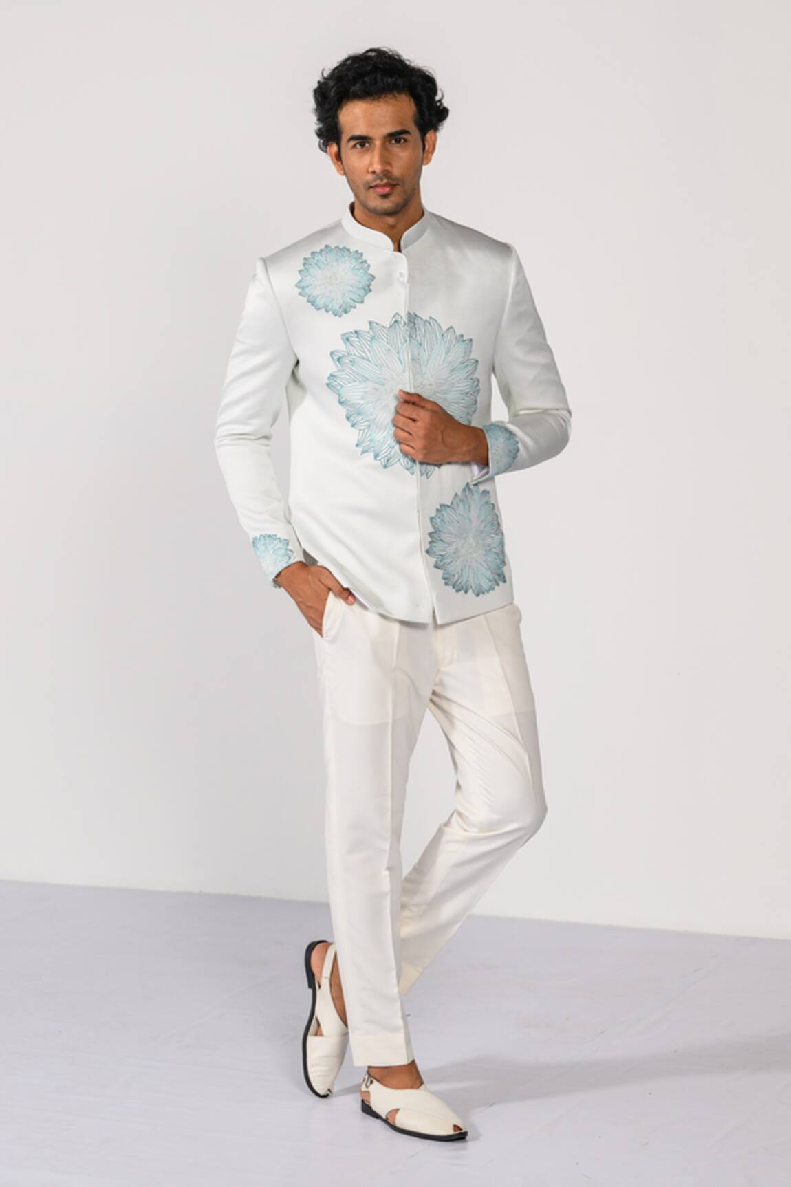 Kalpana Naik Floral Mist Floral Line Embroidered Bandhgala & Trouser Set