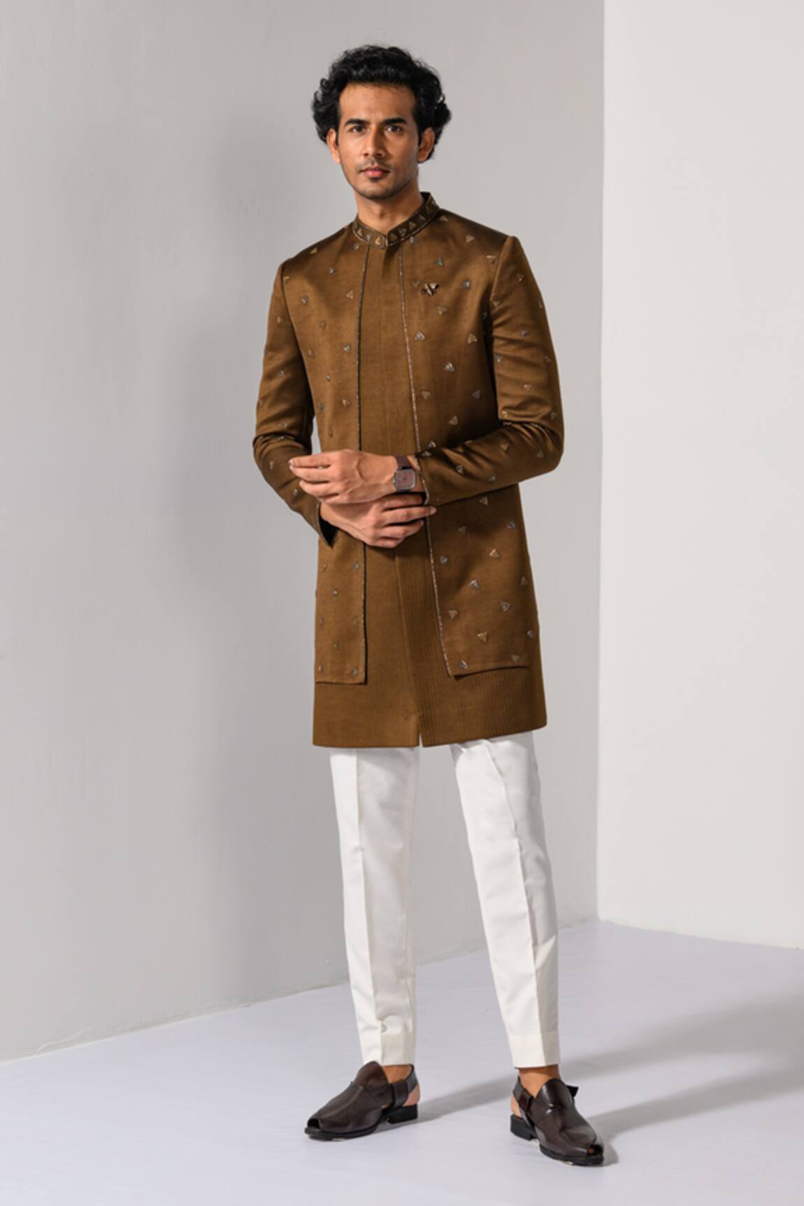 Kalpana Naik Walnut Harmony Embroidered Achkan Set 