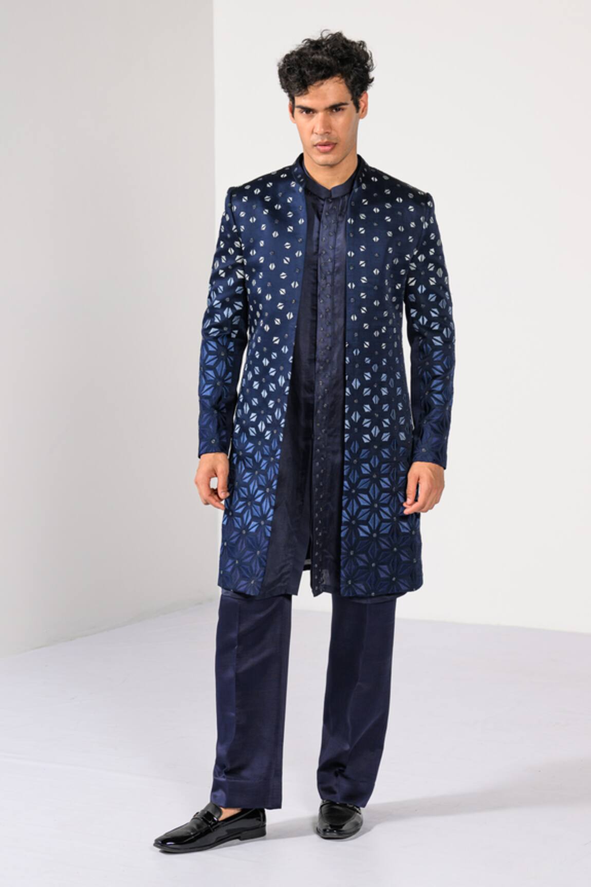 Kalpana Naik Cobalt Gradient Embroidered Achkan Set 