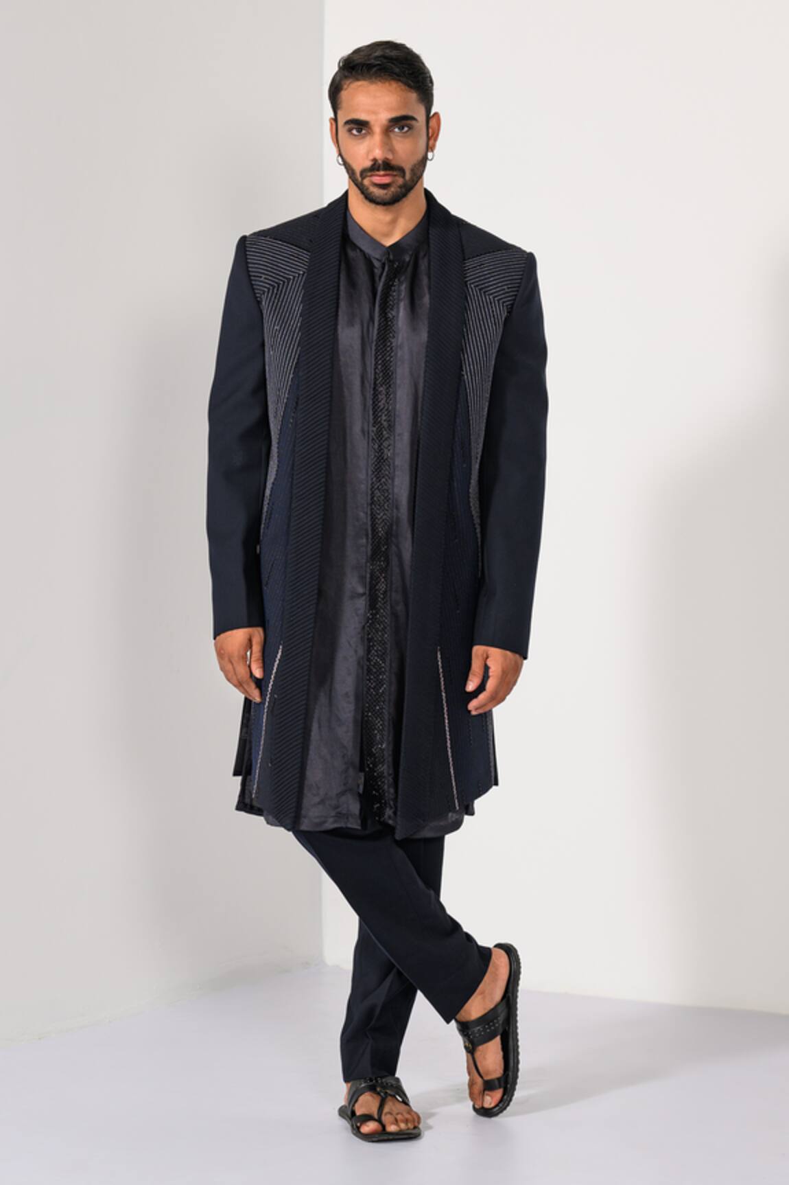 Kalpana Naik Midnight Symmetry Embroidered Achkan Kurta Set 