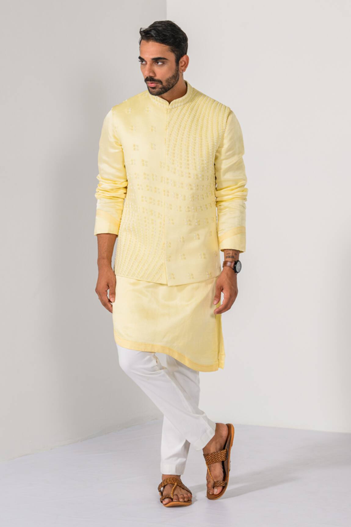 Kalpana Naik Radiant Sunburst Embroidered Nehru Jacket Kurta Set 