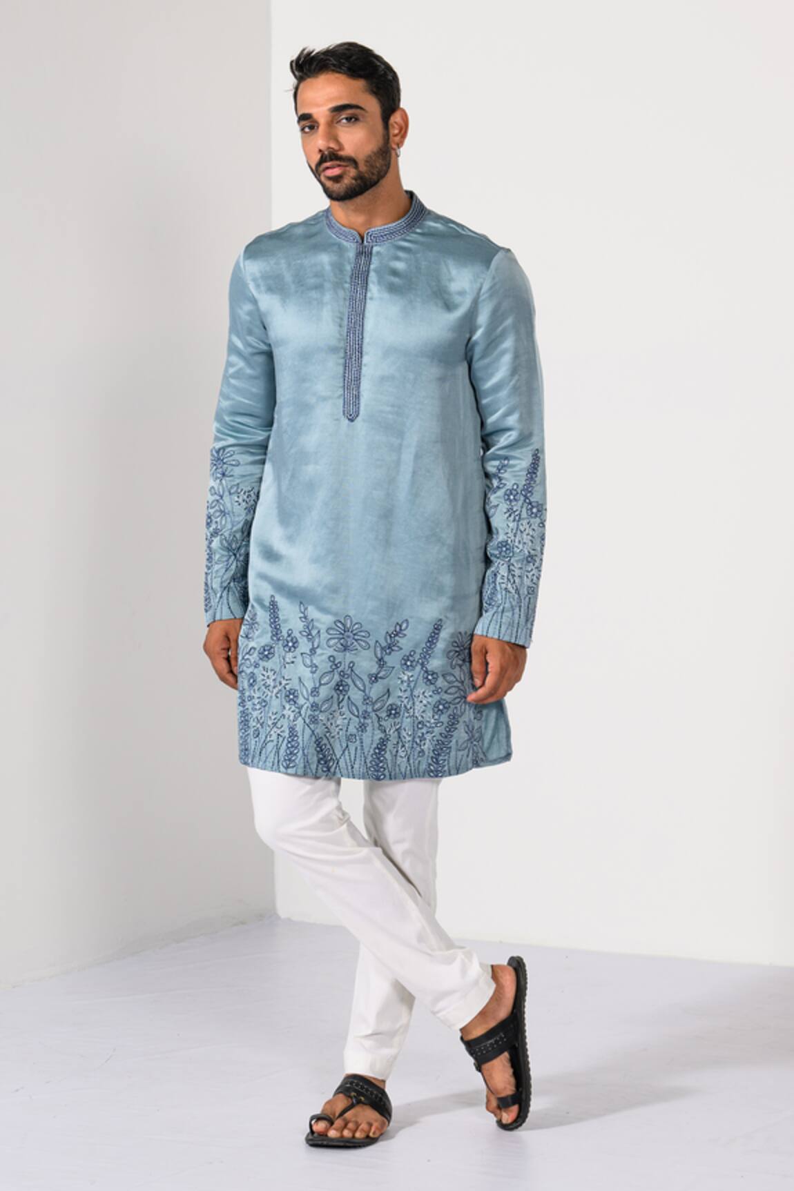 Kalpana Naik Blue Blossom Floral Daman Thread Work Kurta Set 