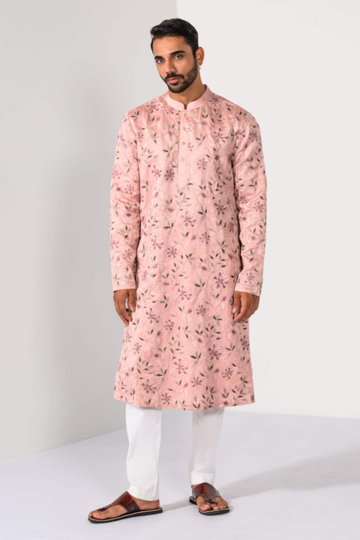Kalpana Naik Blush Blossom Floral Thread Embroidered Kurta & Pant Set