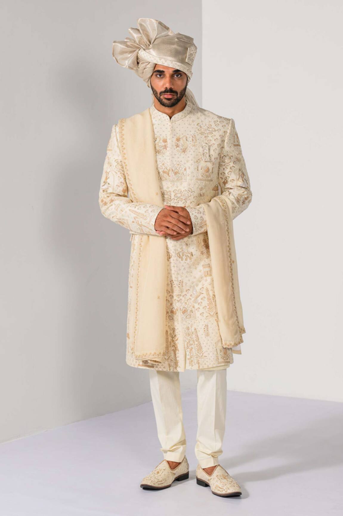 Kalpana Naik Royal Ivory Zardozi Embroidered Sherwani Set 