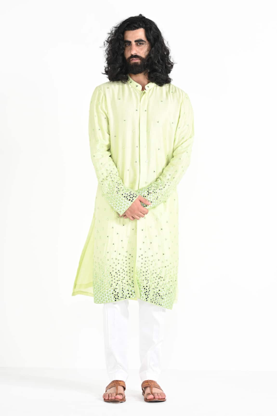 Kalpana Naik Lime Green Embroidered Kurta & Pant Pajama Set 