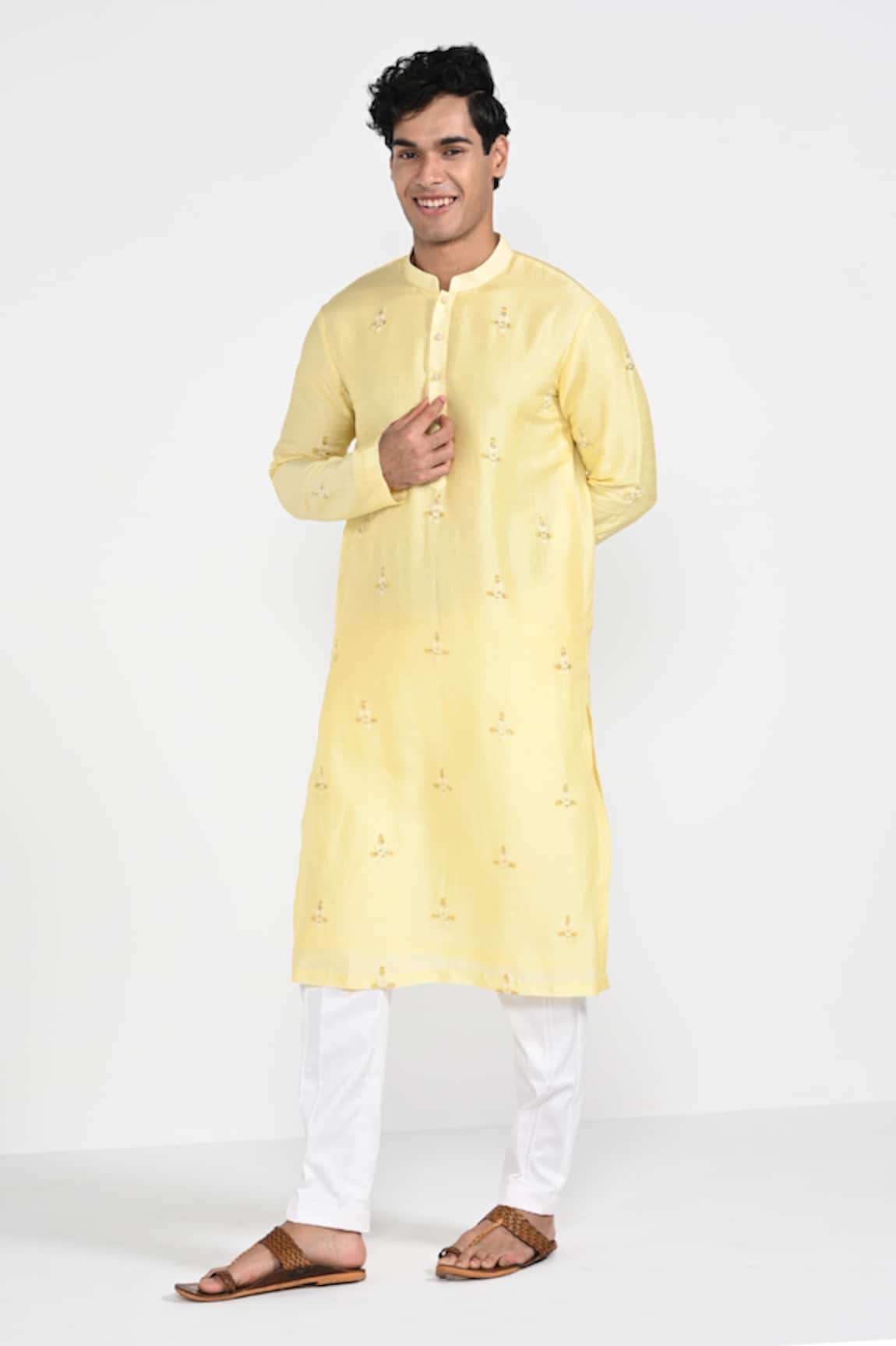 Kalpana Naik Pastel Yellow Embroidered Kurta & Pant Pajama Set 