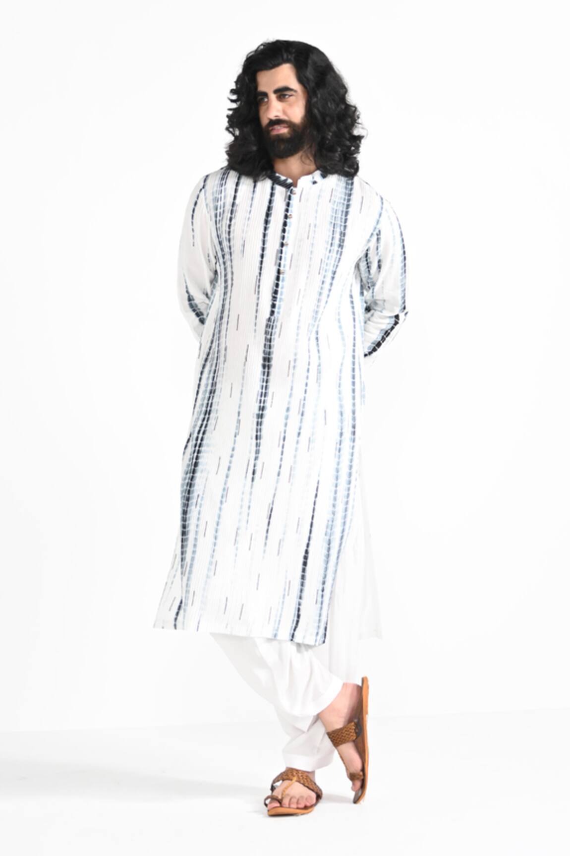 Kalpana Naik Black & White Shibori Shibori Hand Embroidered Kurta & Salwar Set 