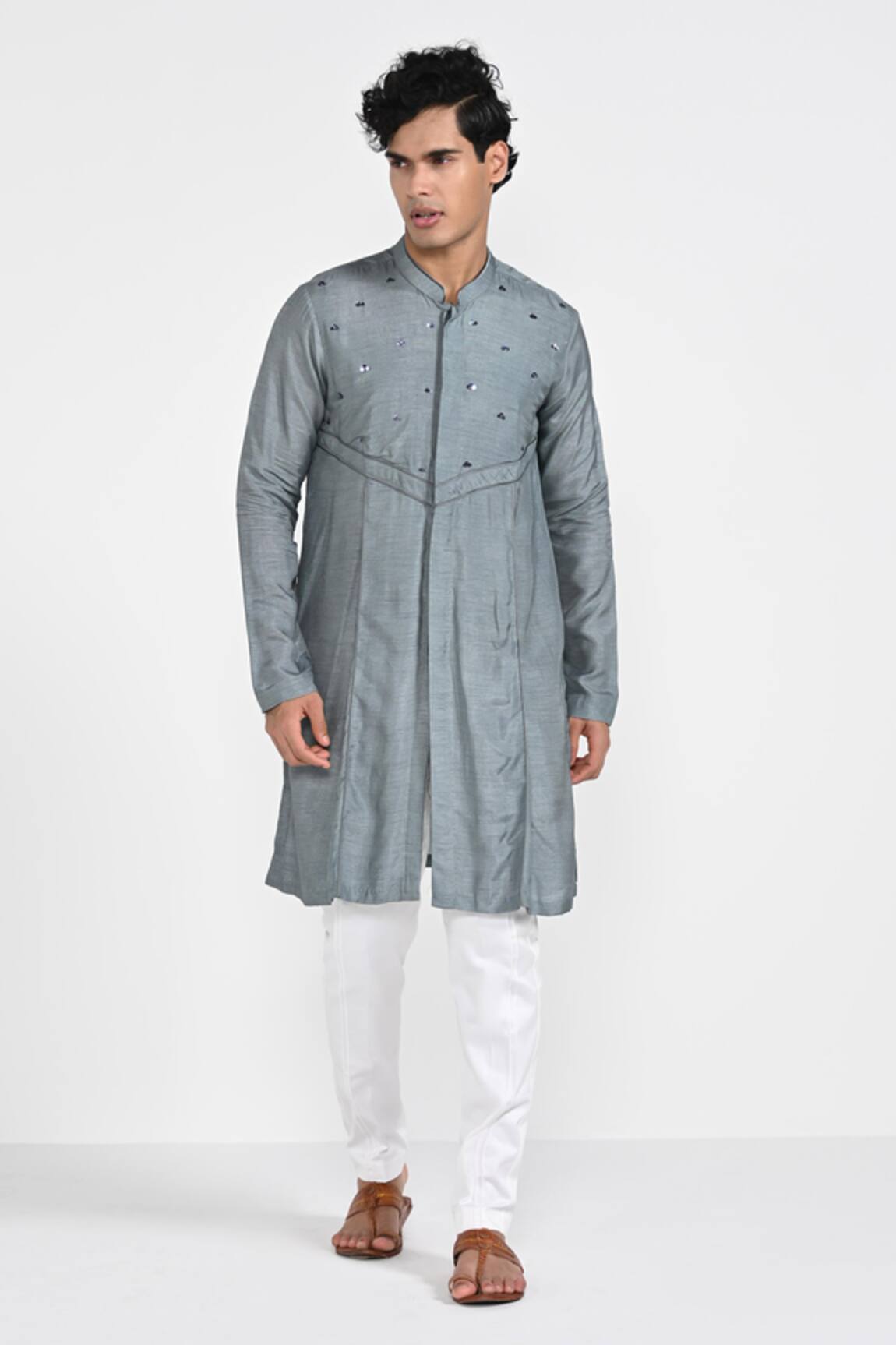Kalpana Naik Slate Grey Hand Embroidered Kurta Set 