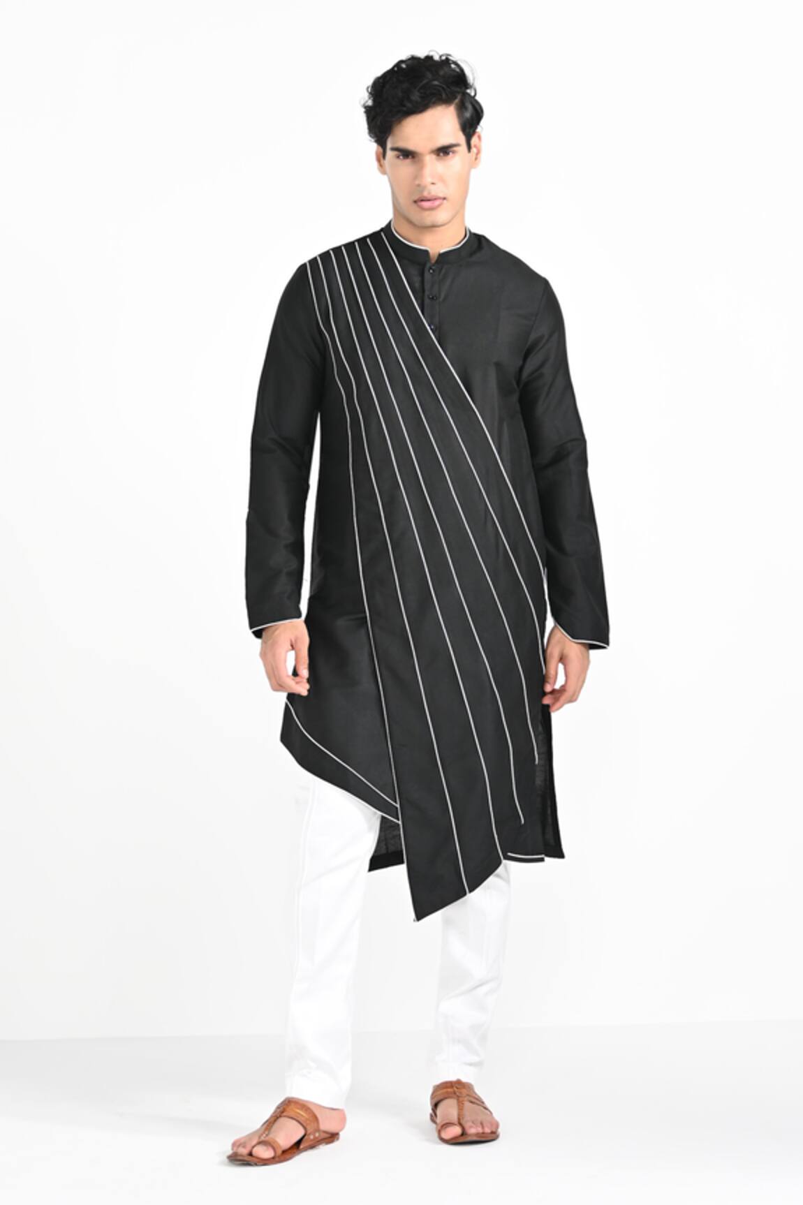Kalpana Naik Black Sufi Cord Embroidered Kurta & Pant Pajama Set 