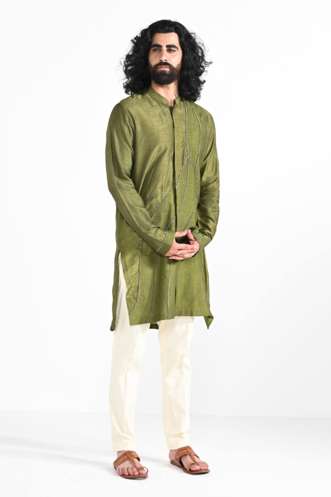Kalpana Naik Olive Green Hand Embroidered Kurta & Pant Set 