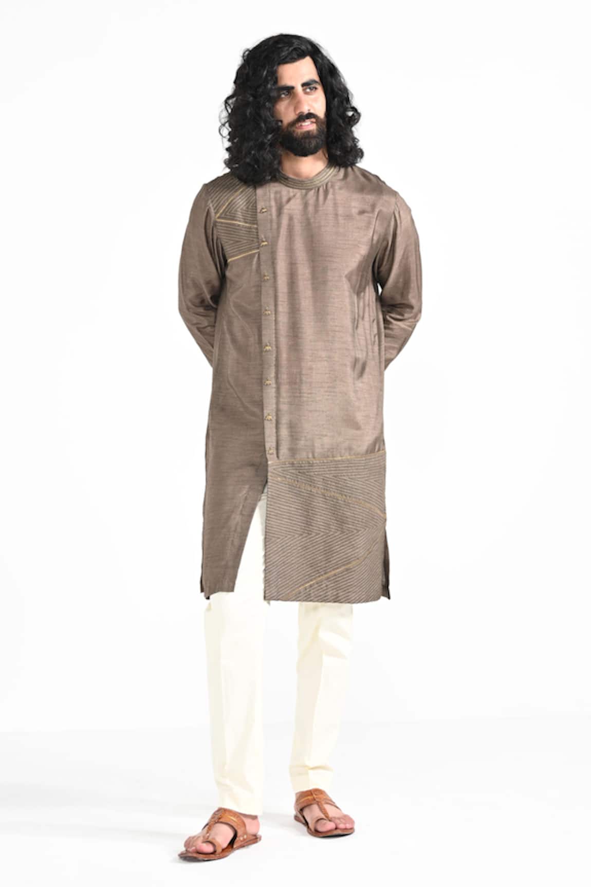 Kalpana Naik Dark Oak Hand Embroidered Kurta Set 