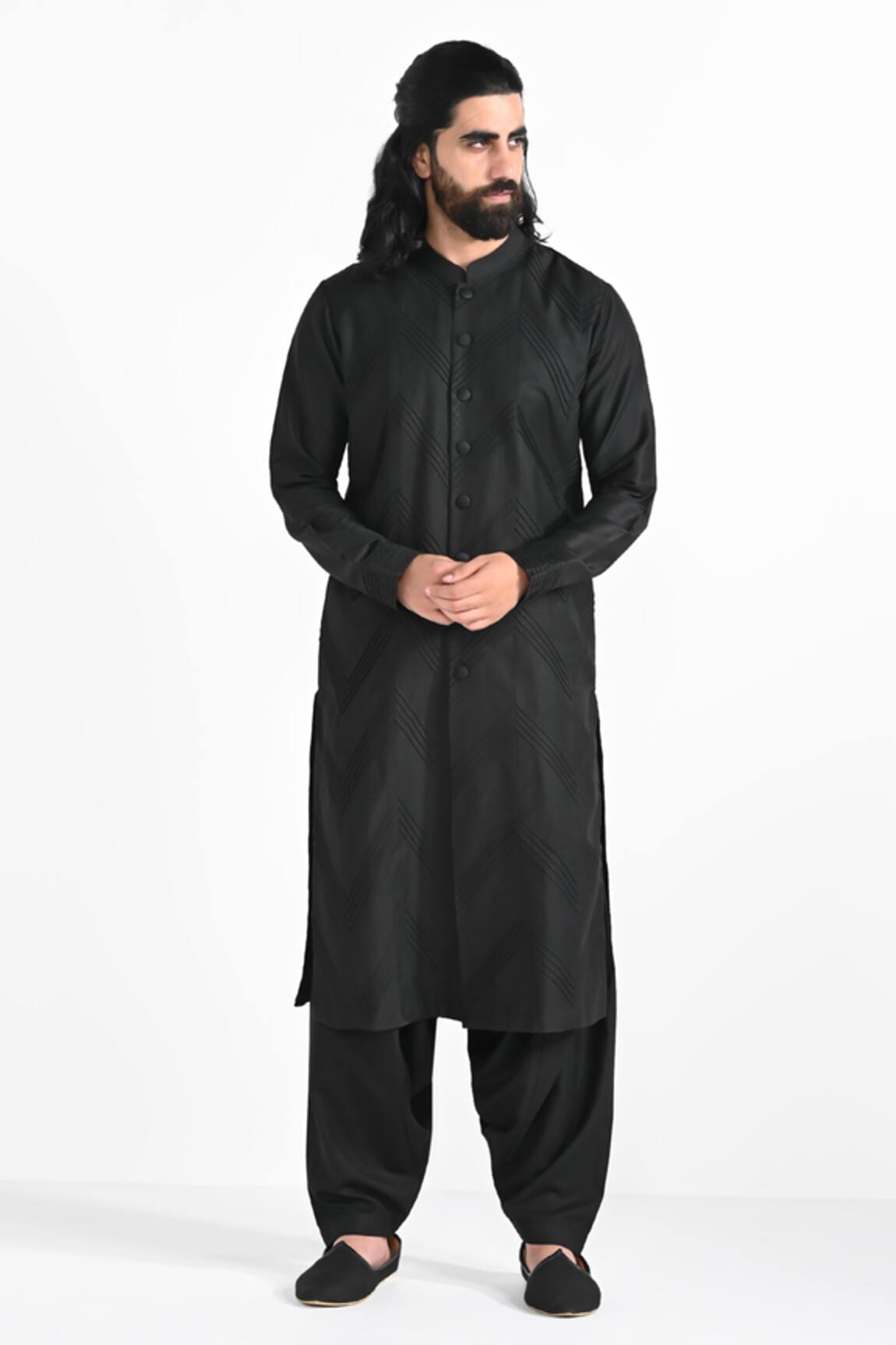 Kalpana Naik Black Pintucks Kurta & Salwar Set 