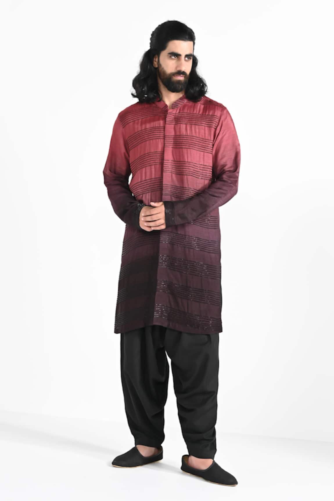 Kalpana Naik Red Wine Ombre Ombre Hand Embroidered Kurta & Salwar Set 