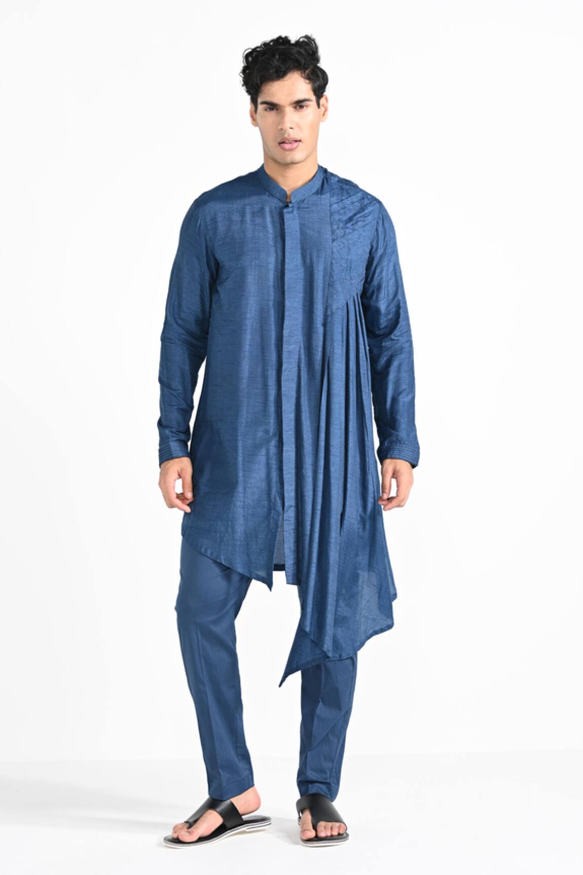 Kalpana Naik Victorian Blue Pleated Kurta & Pant Set 