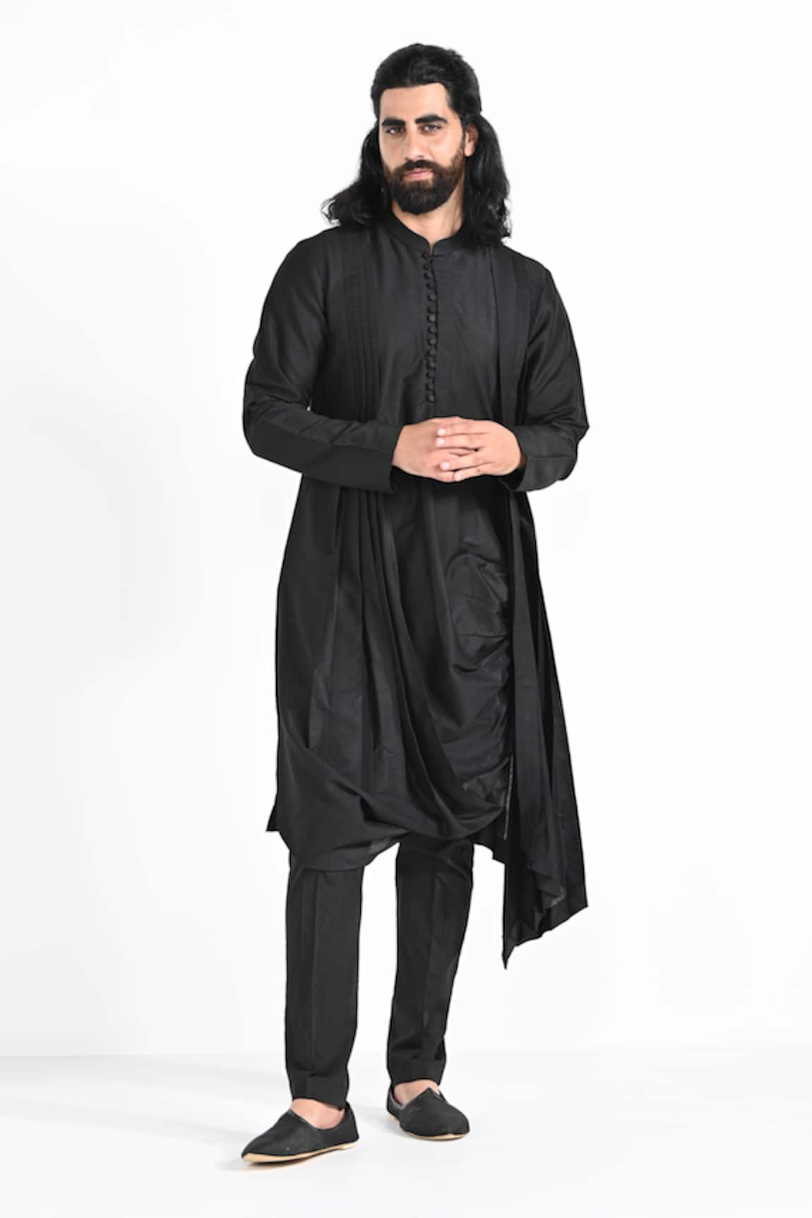 Kalpana Naik Jet Black Asymmetric Kurta Set 