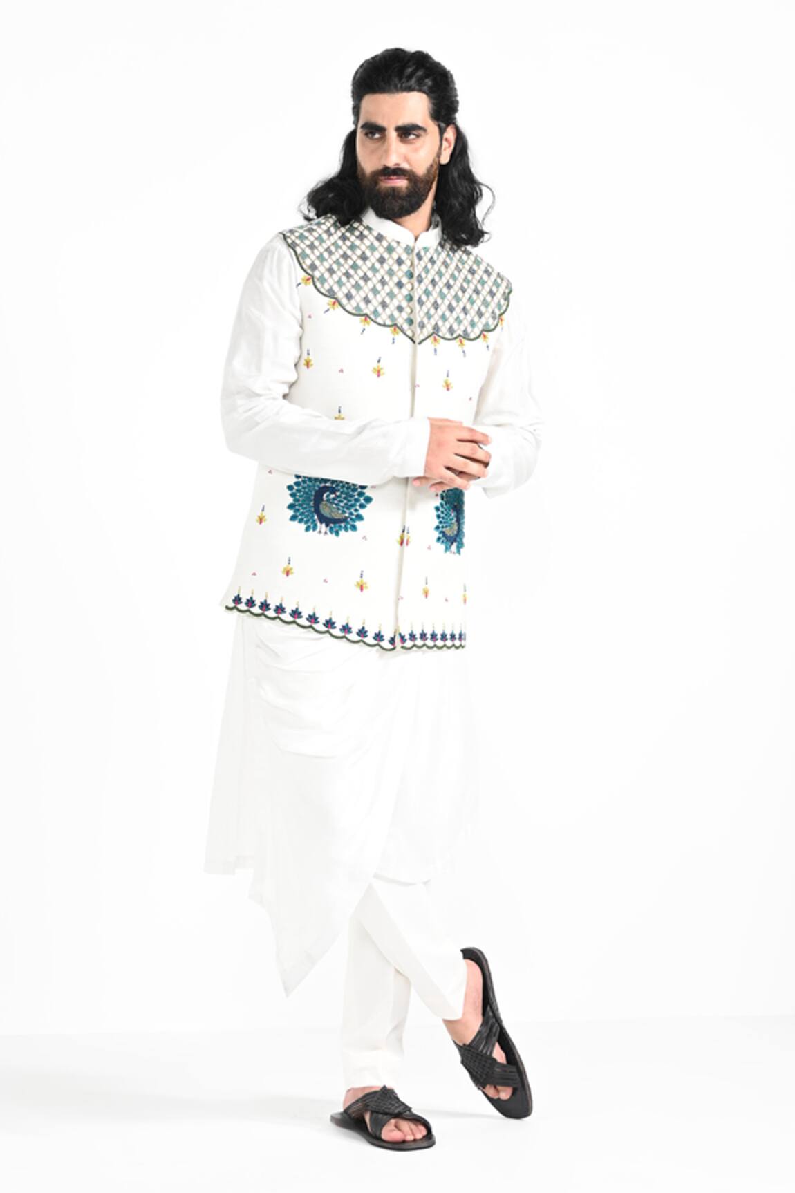 Kalpana Naik Rajasthani Peacock Embroidered Nehru Jacket Set 