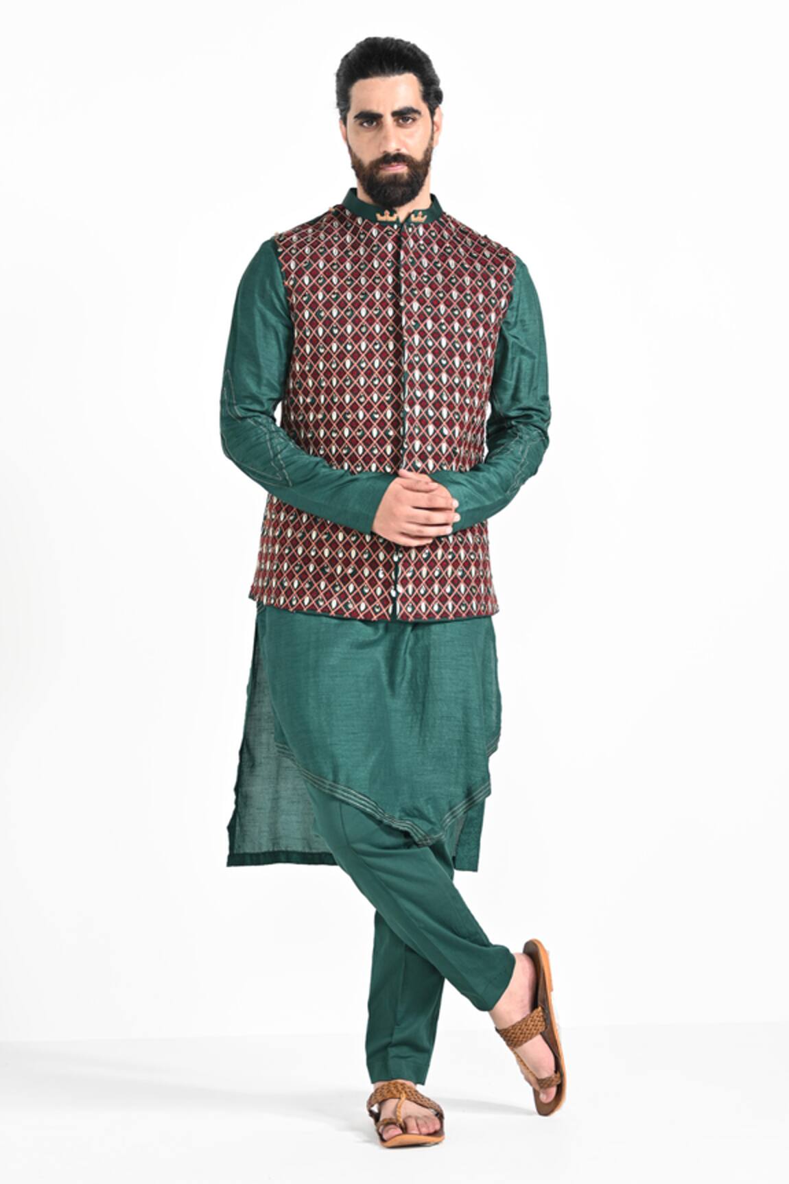 Kalpana Naik Jhaal Work Criss Cross Embroidered Bundi Kurta Set 