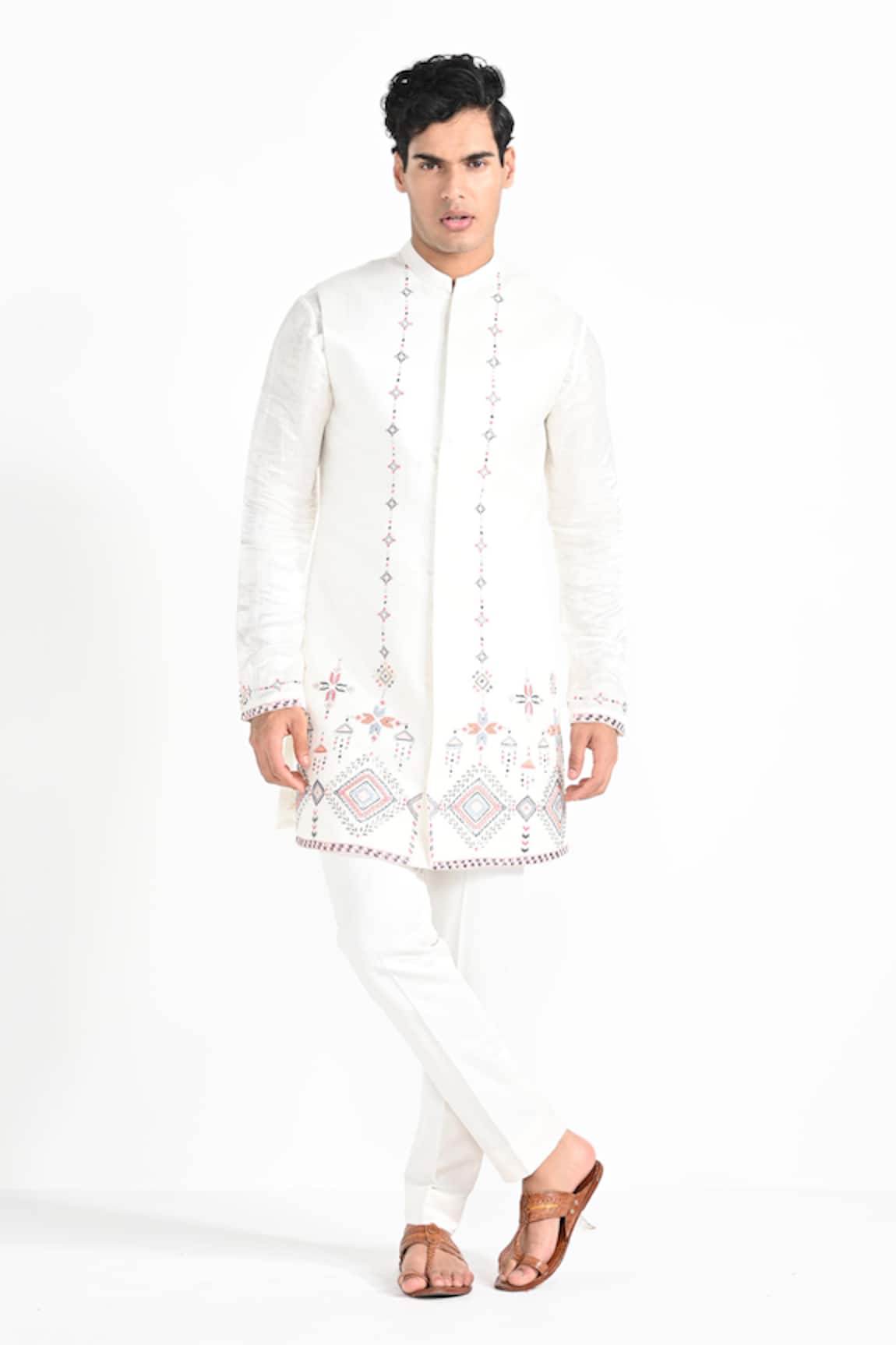 Kalpana Naik Phulkari Embroidered Nehru Jacket Set 