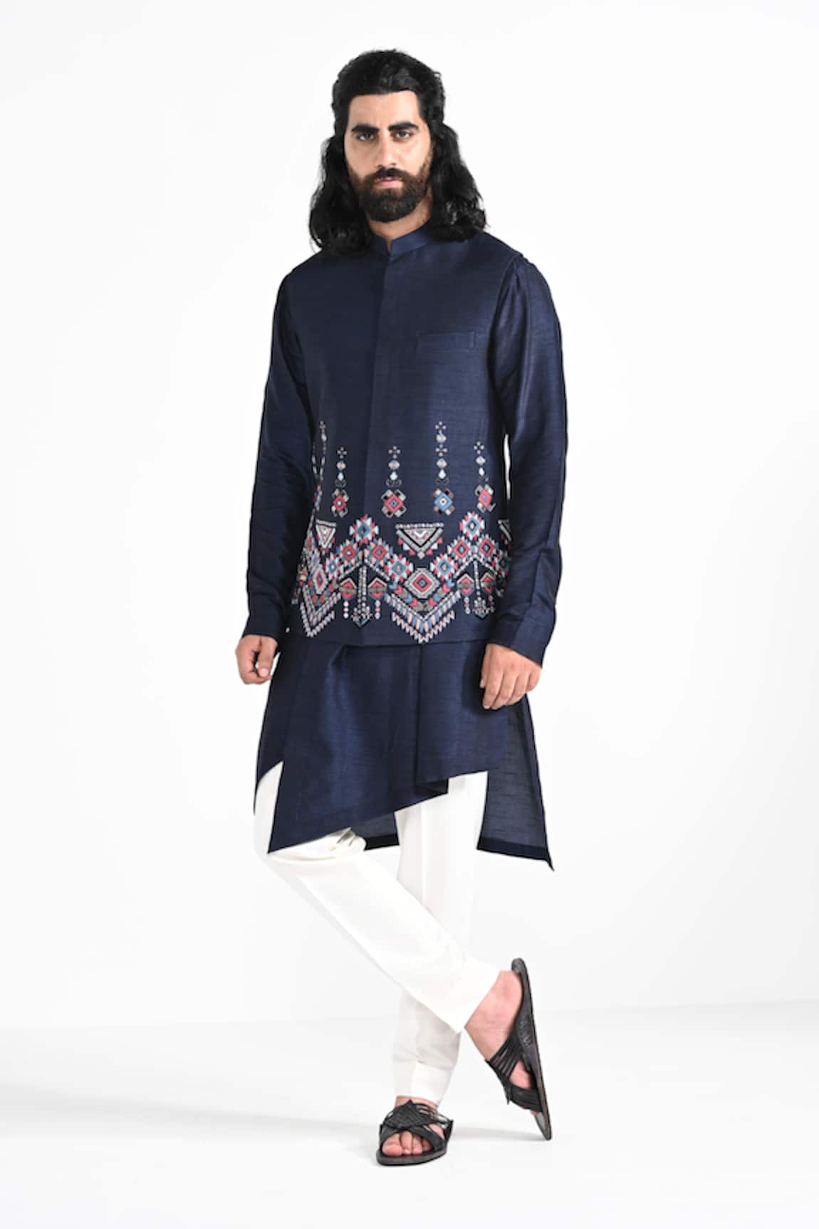 Kalpana Naik Phulkari Embroidered Nehru Jacket Set 