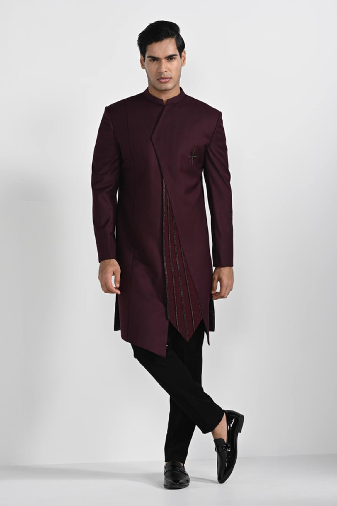 Kalpana Naik Tibetan Red Asymmetrical Sherwani With Pant 