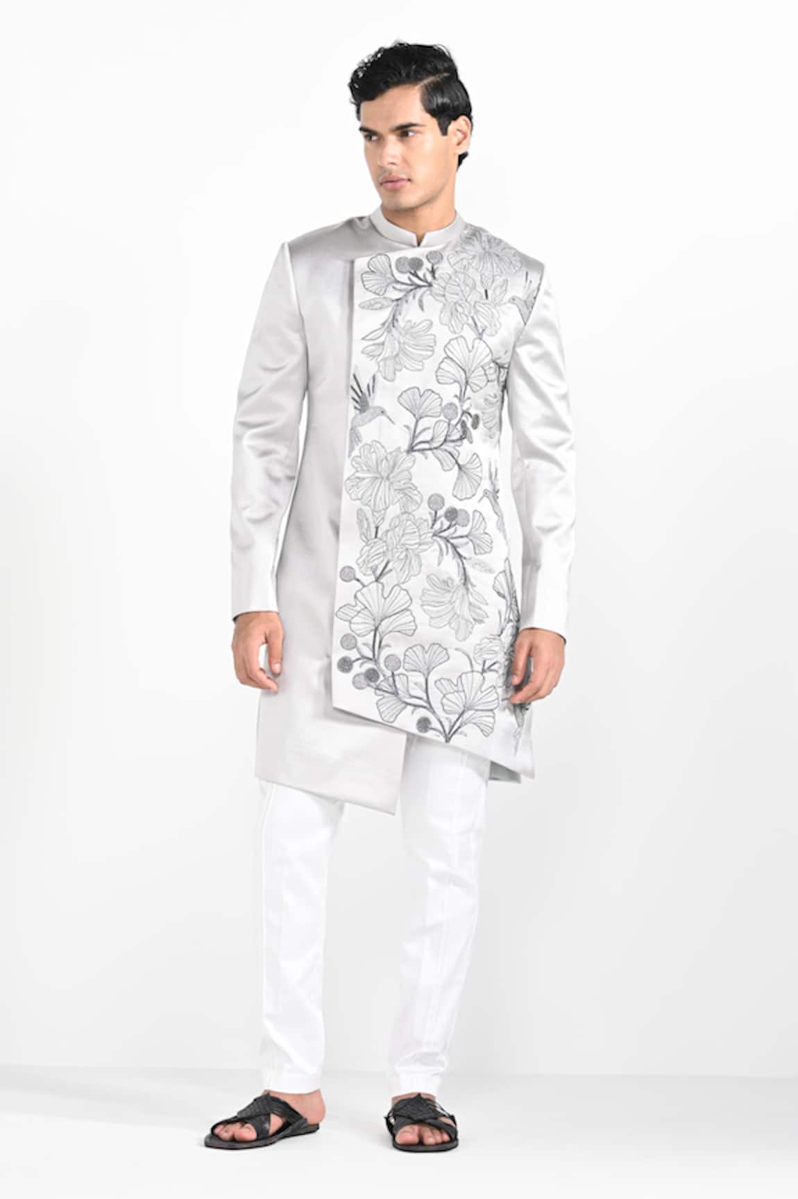 Kalpana Naik Barely Grey Overlapping Panel Achkan & Trouser Set 